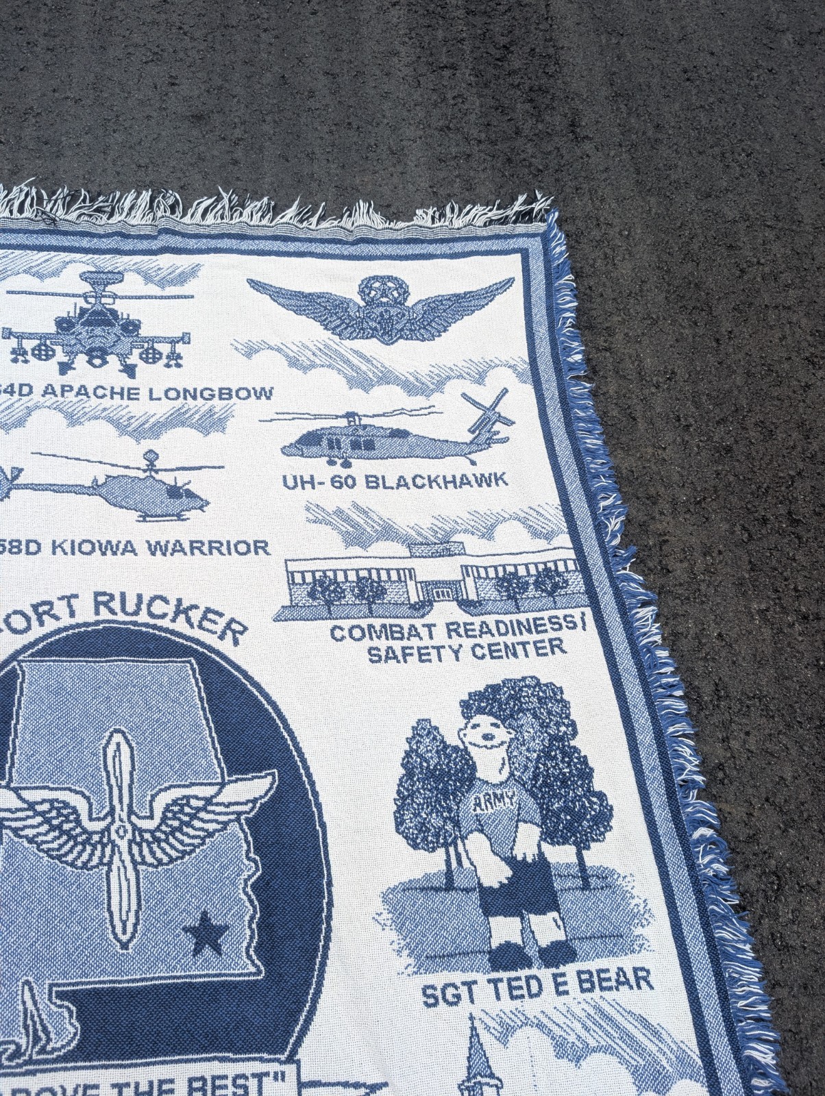 Vintage Fort Rucker Alabama Tapestry Throw Blanket 64&Prime; x 47&Prime; US Army Aviation