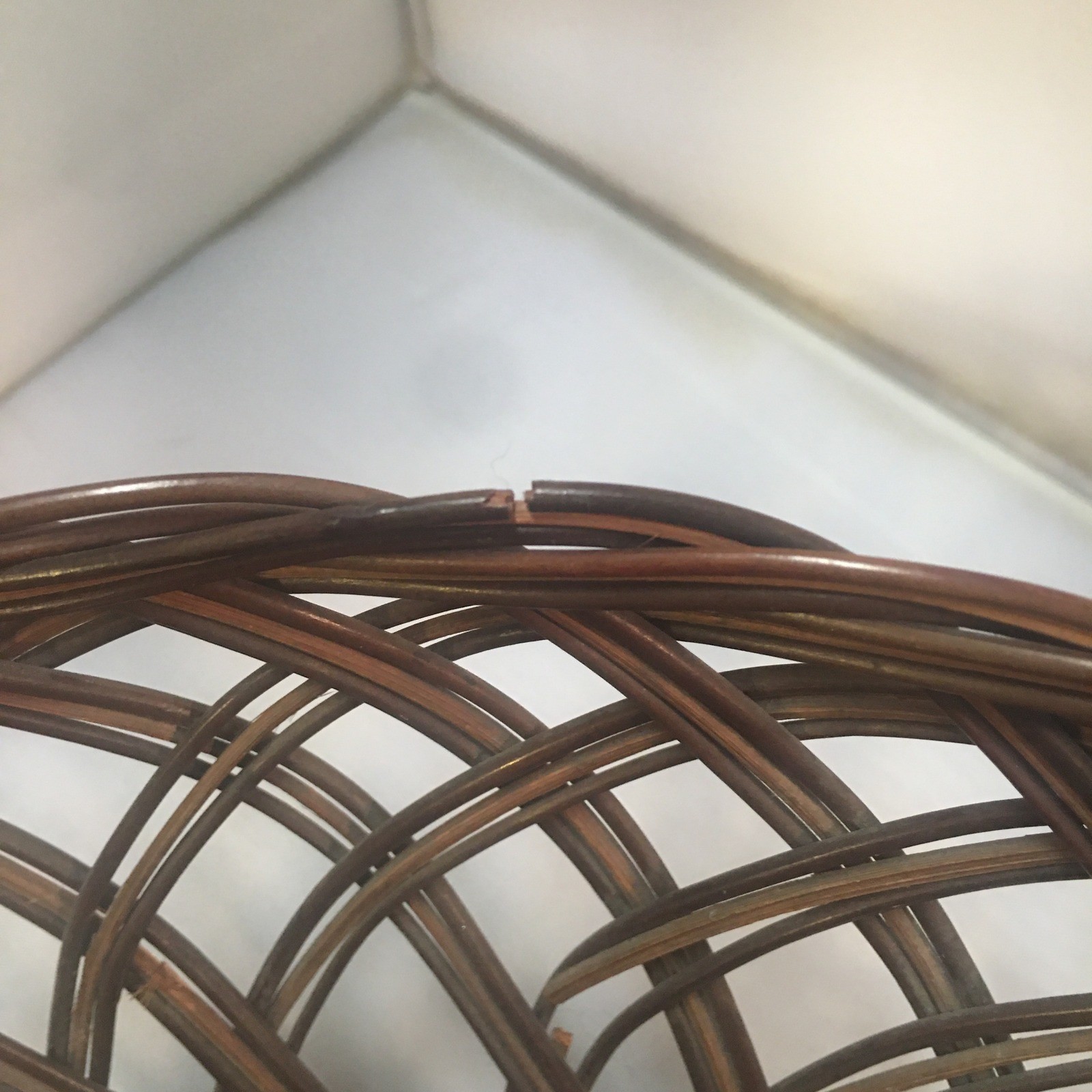 Woven Wicker Basket Bowl Home Decor 12.5in Brown Open Lattice Design Cottagecore