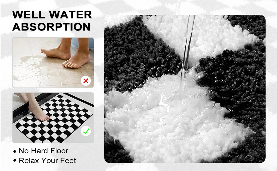 Bath Mats for Bathroom, Black and White Checkered Machine Washable Bathroom Rug