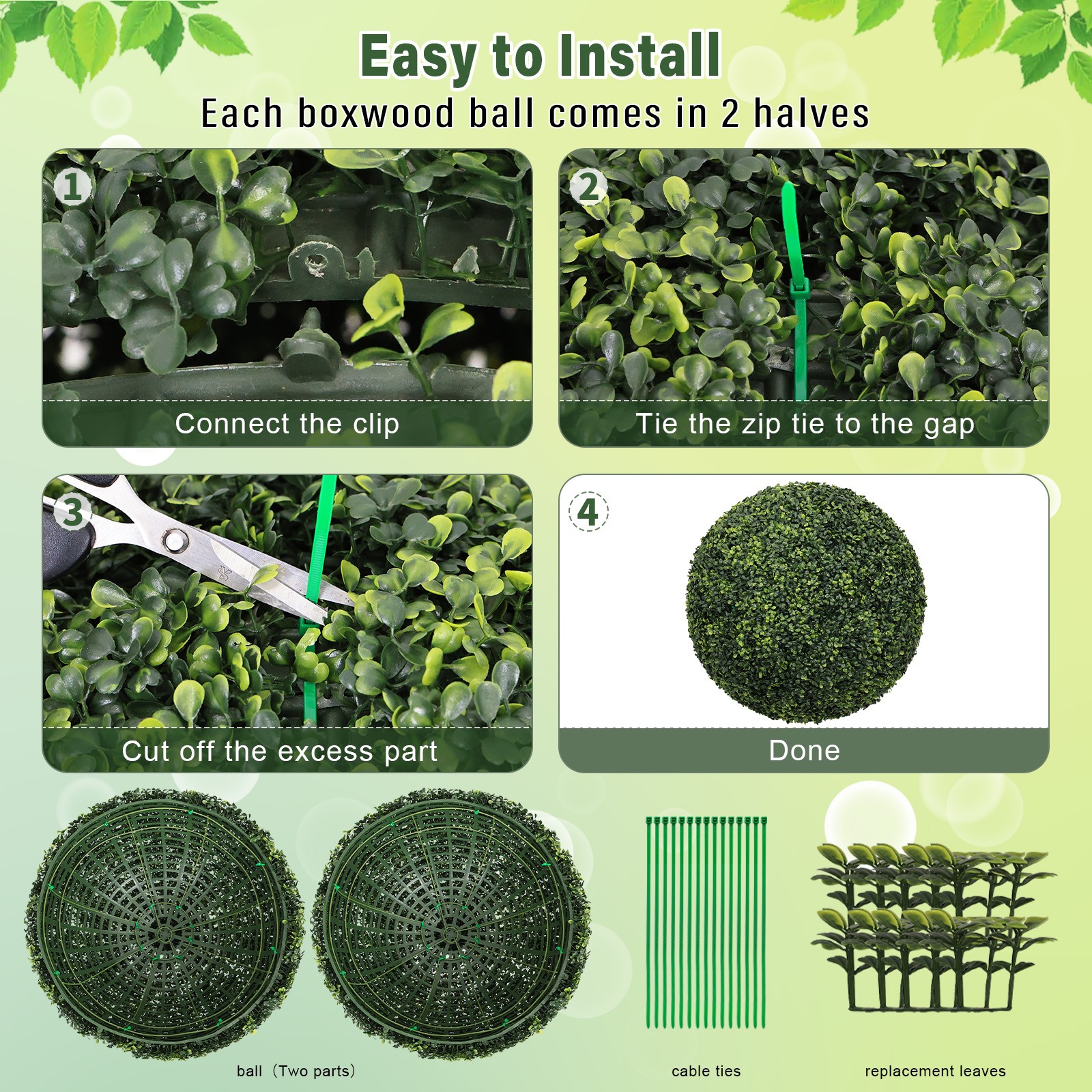 22.4in 2pcs Artificial Topiary Balls Outdoor Faux Boxwood Large Decor Kit
