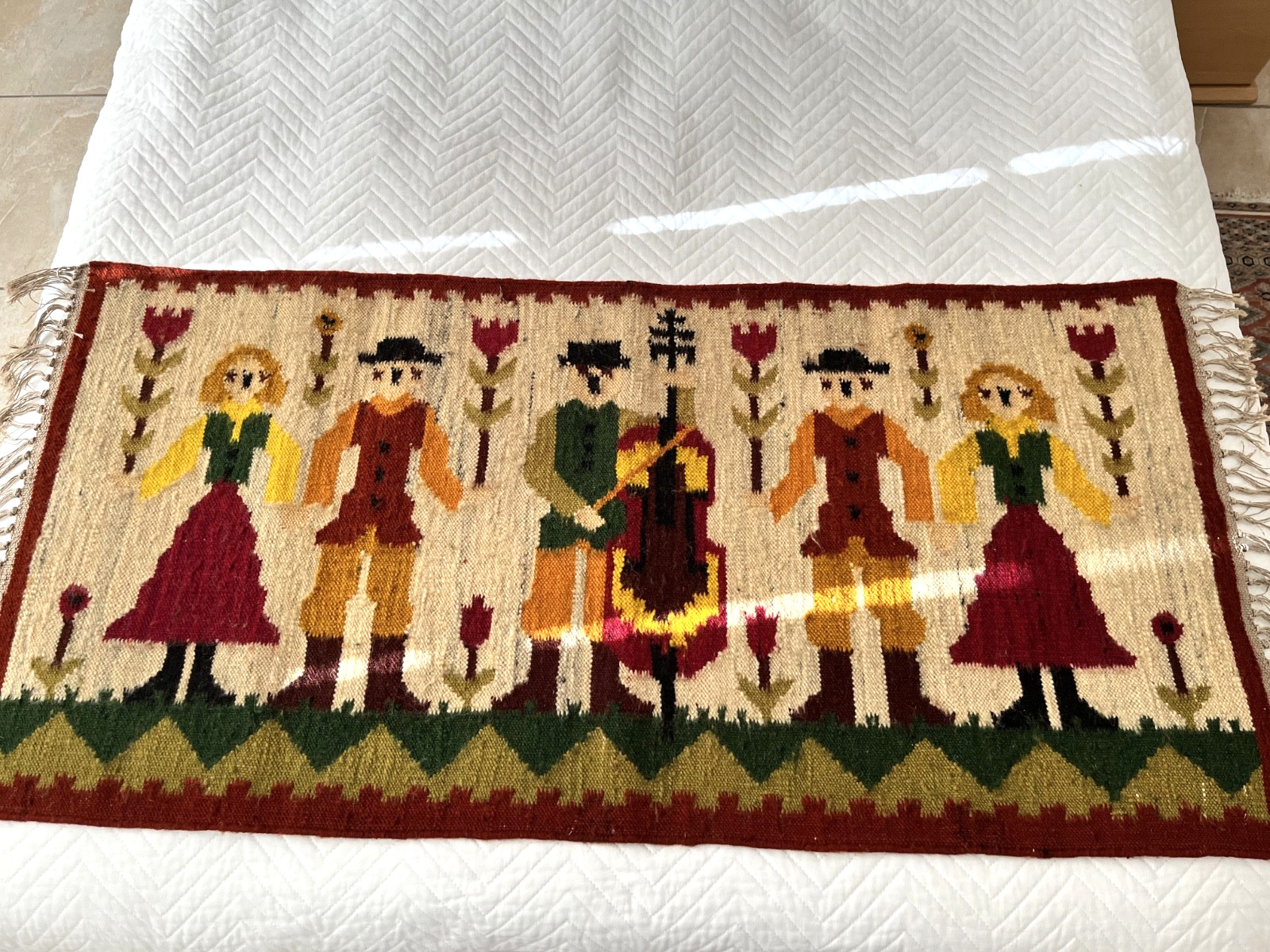VINTAGE POLAND CEPELIA HANDWOVEN WALL KILIM RUG TAPESTRY 53&Prime; X 23&Prime;