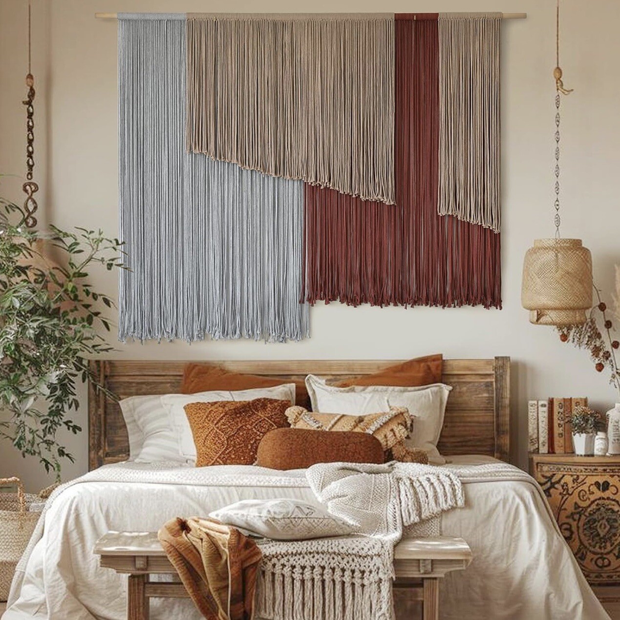 NEW Anthropologie XL Boho Tapestry Macrame Woven Color Block Wall Hanging 57×43