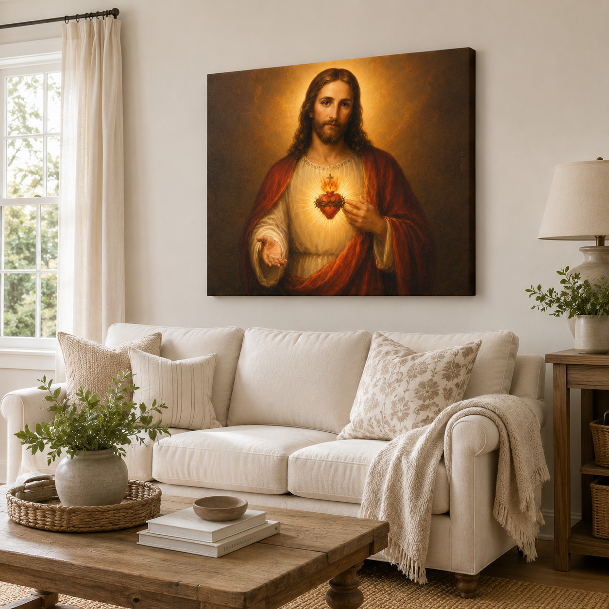 Sacred Heart of Jesus Canvas Wall Art Christian Catholic Portrait Painting Print