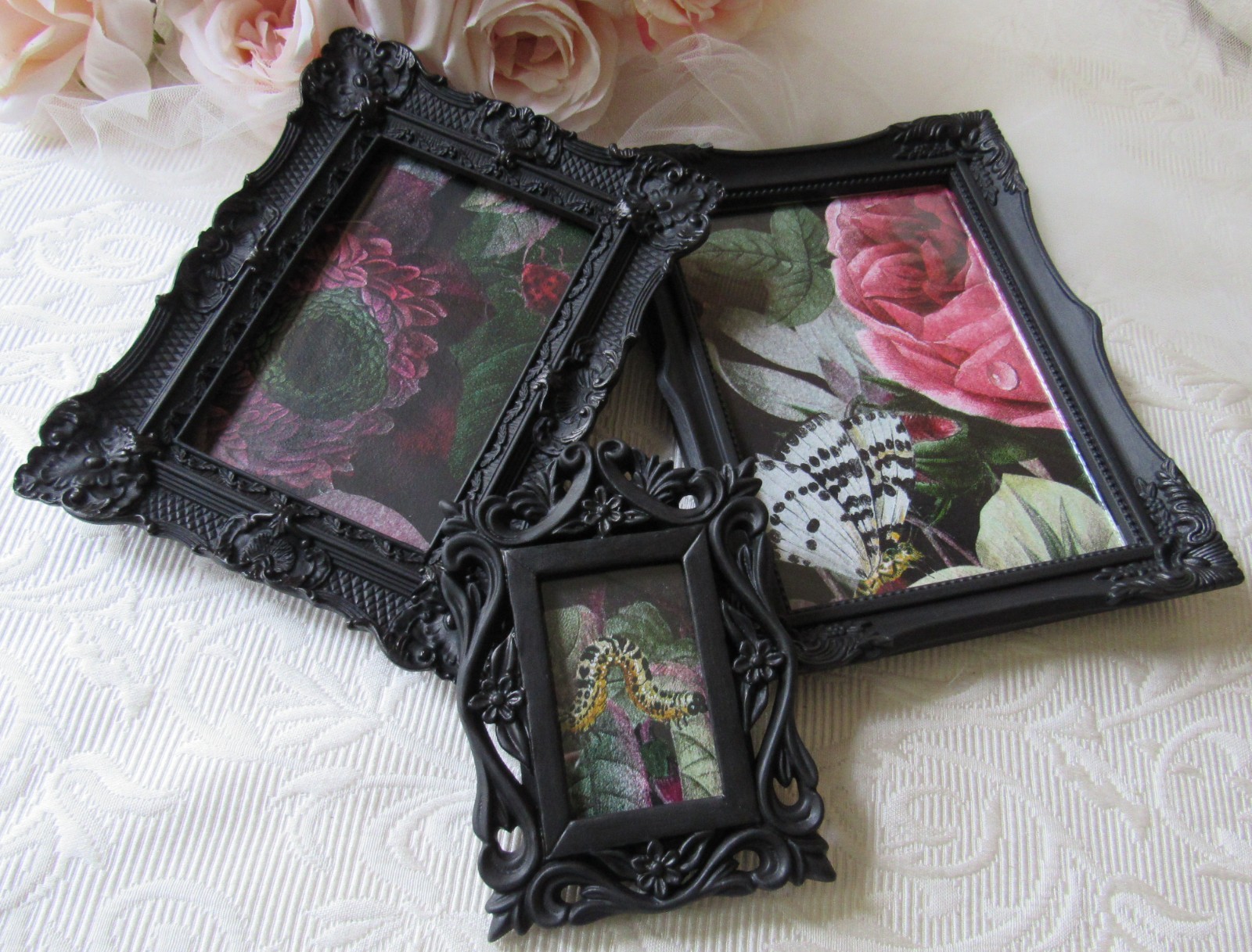 Baroque Black Frame set of 3,Ornate,Matte Black,Victorian,Goth,Moody,5×7,4×6,2×3