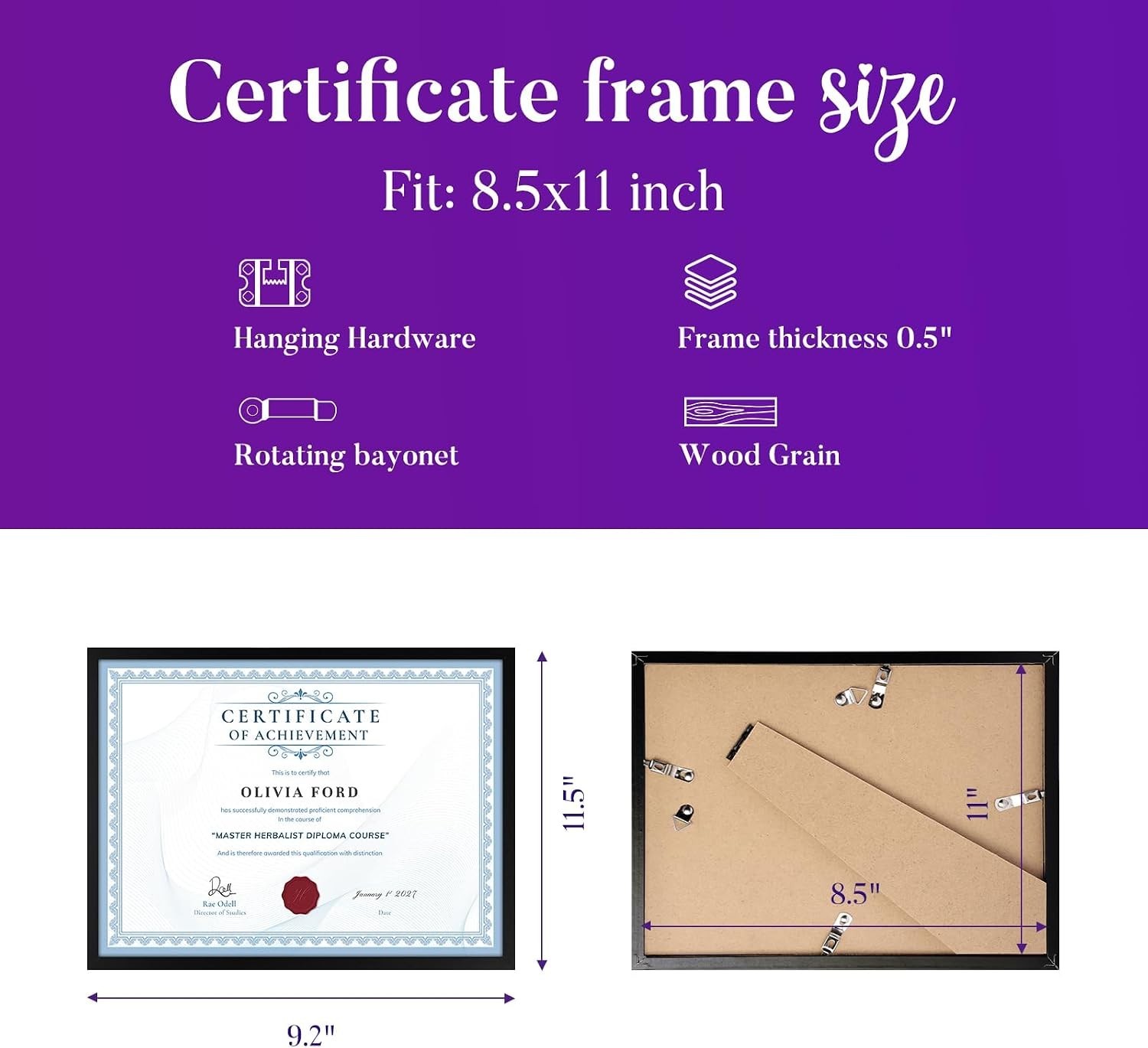 8.5 x 11 Picture Frame For Certificate, Diploma, Composite Wood Display photo…