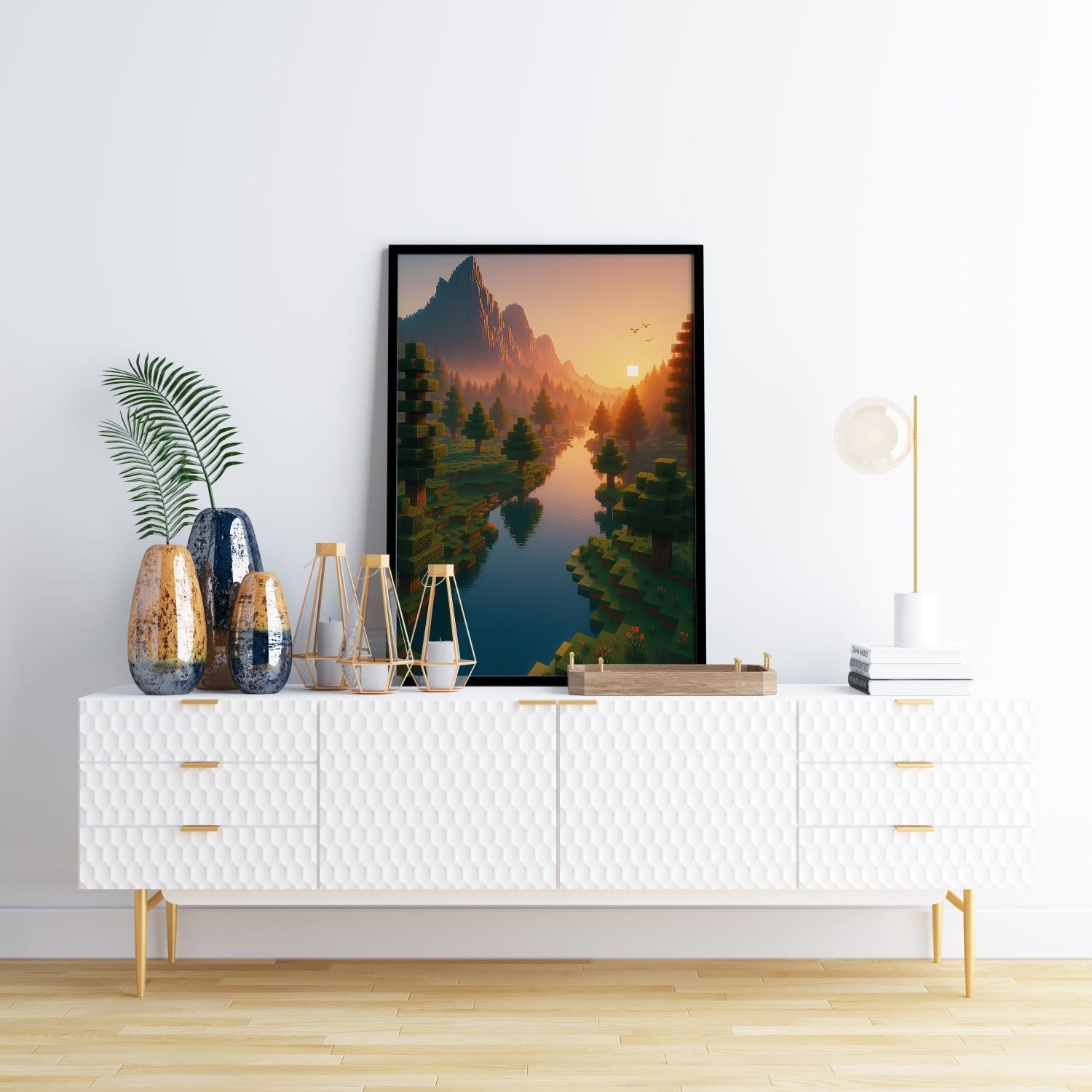 Minecraft Poster Landscape Gaming Room Wall Art Video Games Print Gift