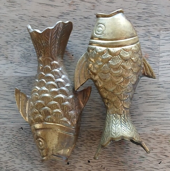 Brass Fish Curtain Rod Finial, Set of 2, 5 in, Animal Theme