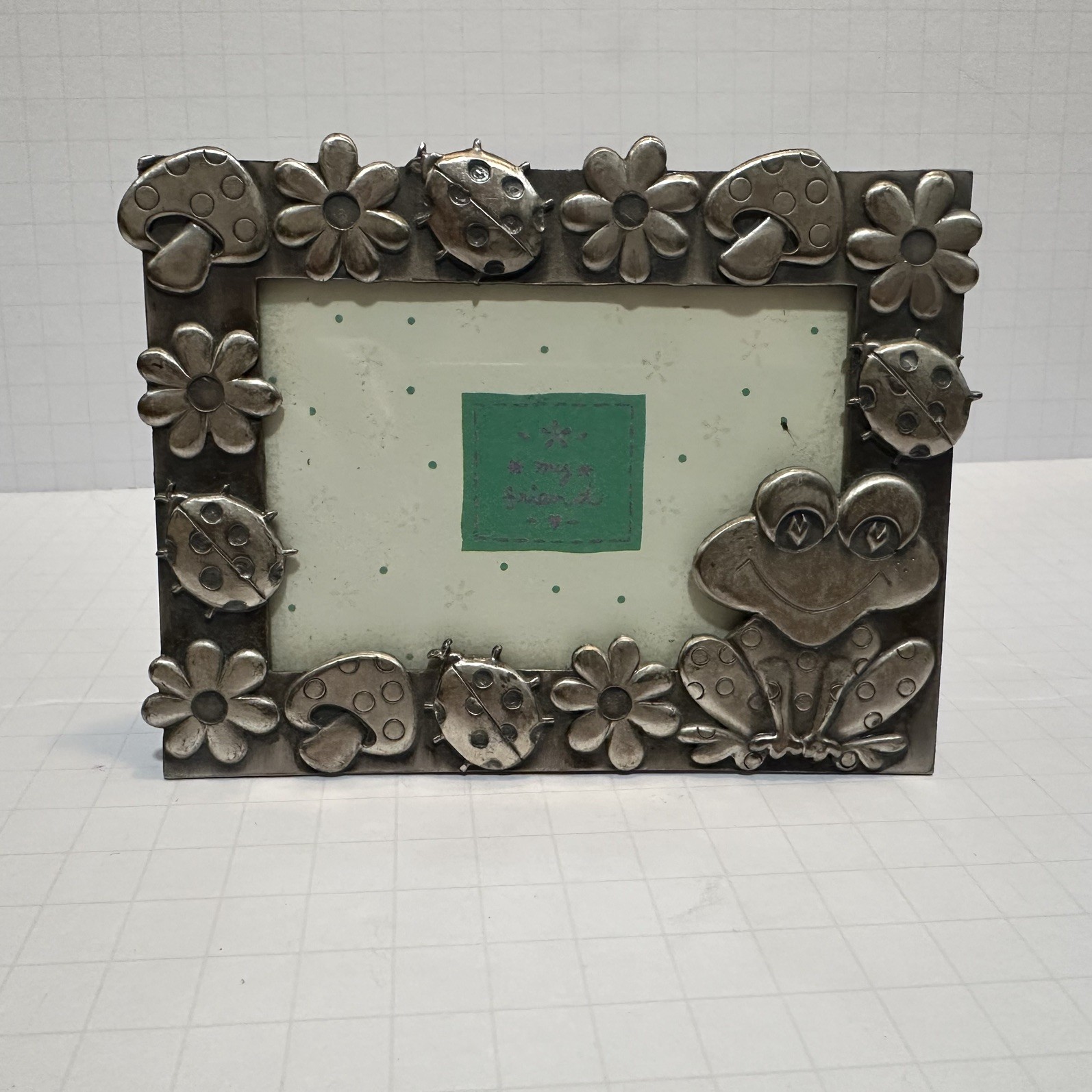 Vintage Y2K 90s Mushroom Ladybug Frog Metal Tabletop Picture Frame