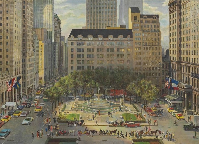 John Falter : New York Fifth Avenue : Vintage Cityscape Illustration Print