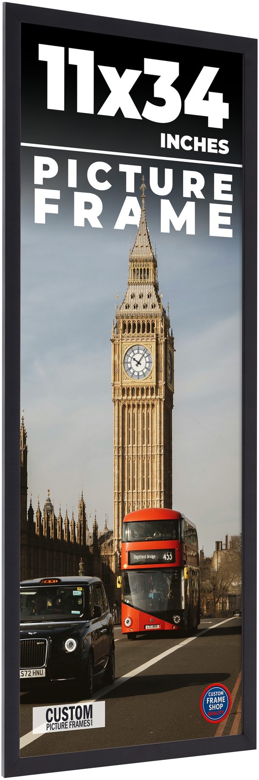 11×34 Frame Black Real Wood Picture Frame Width 0.75 inches | Interior Frame Dep