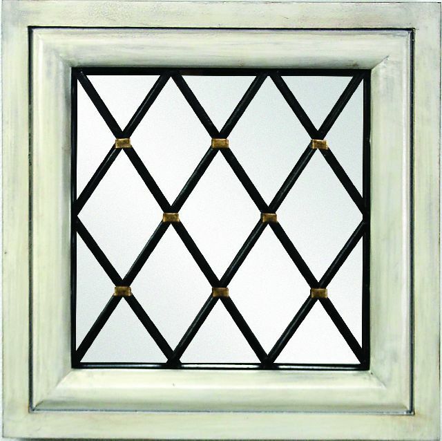 Luxe 16 in Square Window Pane Mirror Black Diamond Overlay Gold Cream White