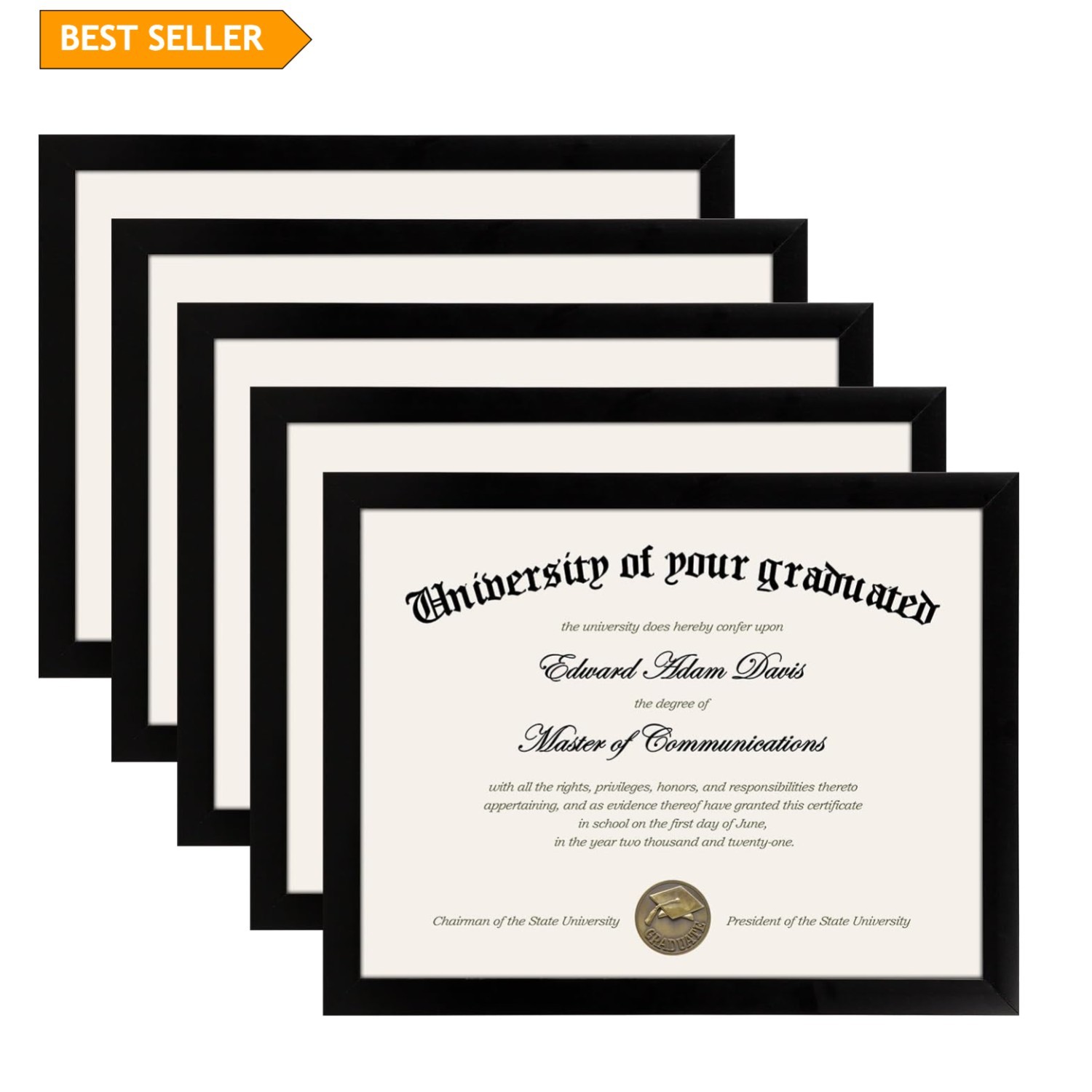 Lightweight 8.5×11 Certificate Frames – Black 5 Count for Wall/Tabletop Display