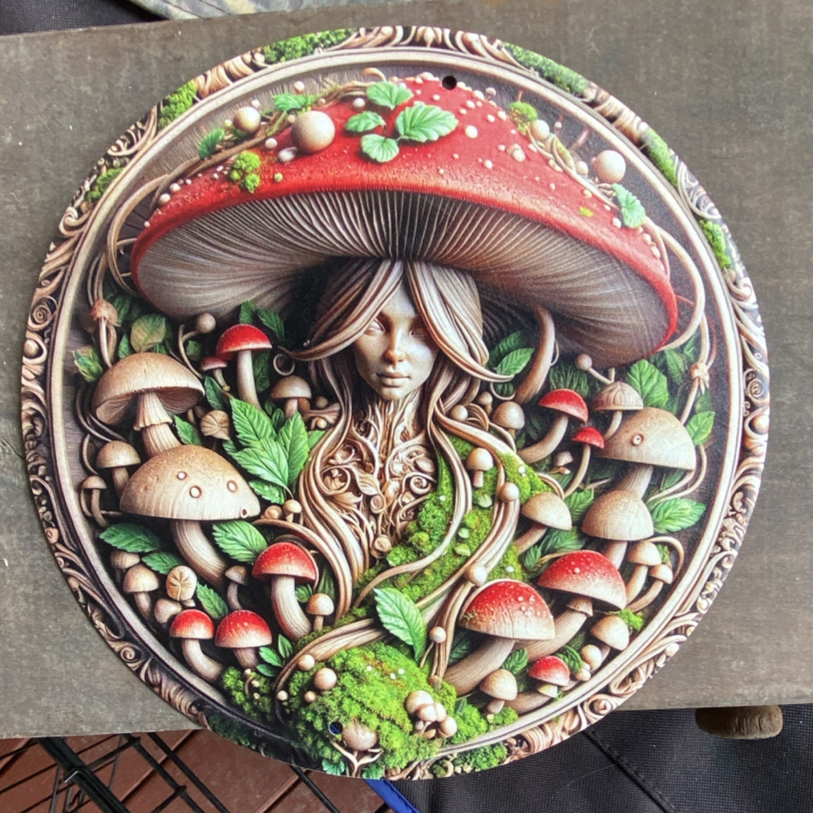 Fantasy Mushroom Metal Round Wall Sign Decorative Art for Any Room