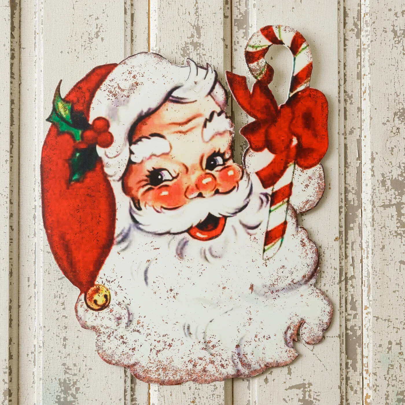 NEW – Christmas Hanging SANTA FACE METAL SIGN Vintage Inspired – 18.5&Prime;w x 16&Prime;h