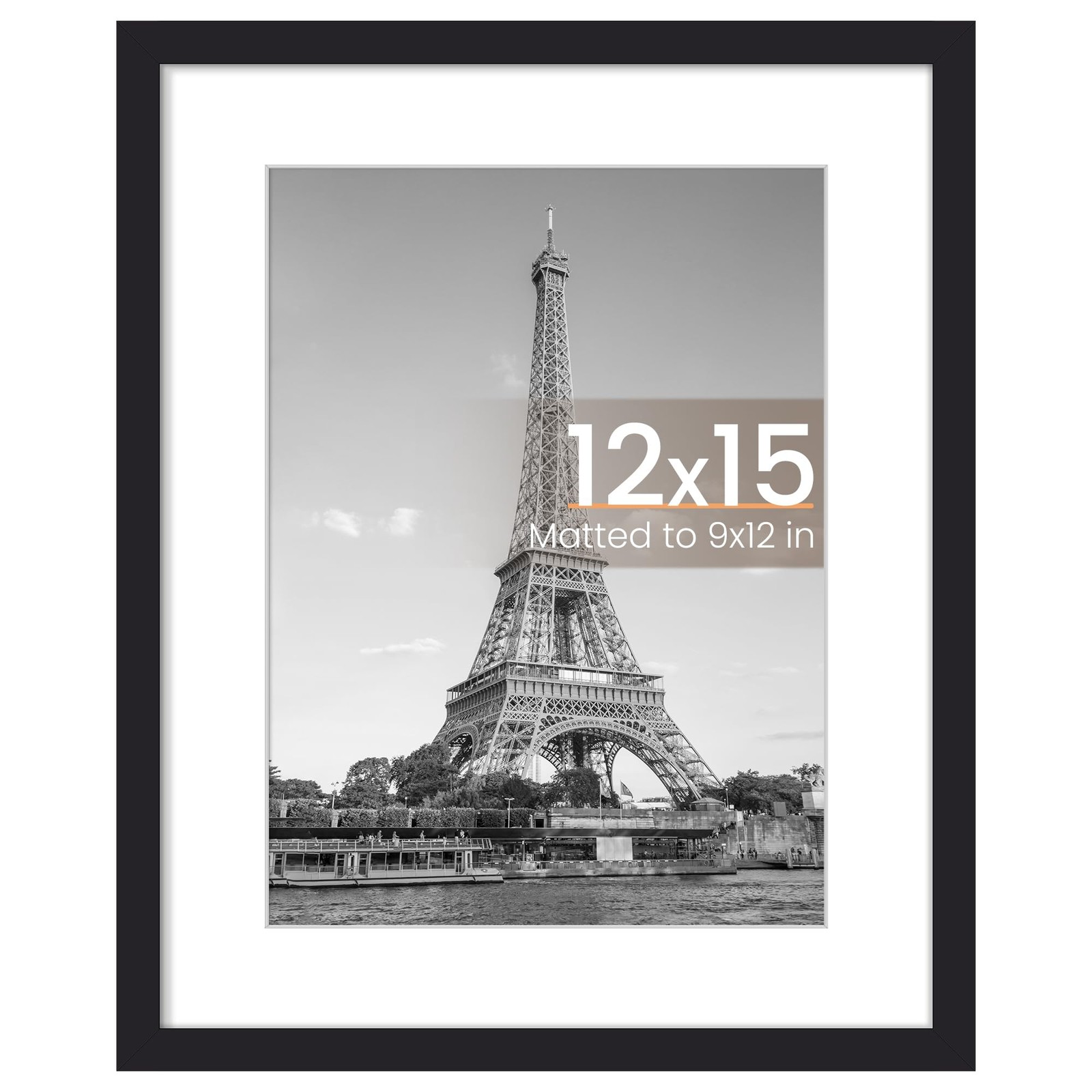 12×15 Photo Frame with Mat for 9×12 Pictures – Black Wall Hanging, 1 Pack