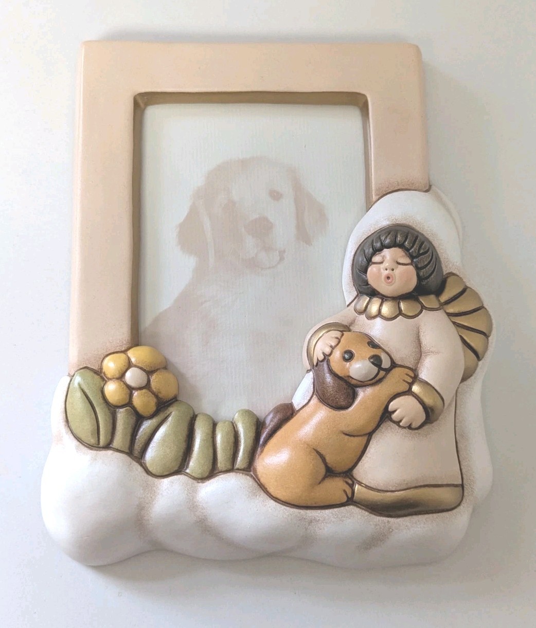 Thun Angel And Dog Ceramic Picture Frame Made In Italy 8&Prime; X 6.75&Prime; X 1.5&Prime;