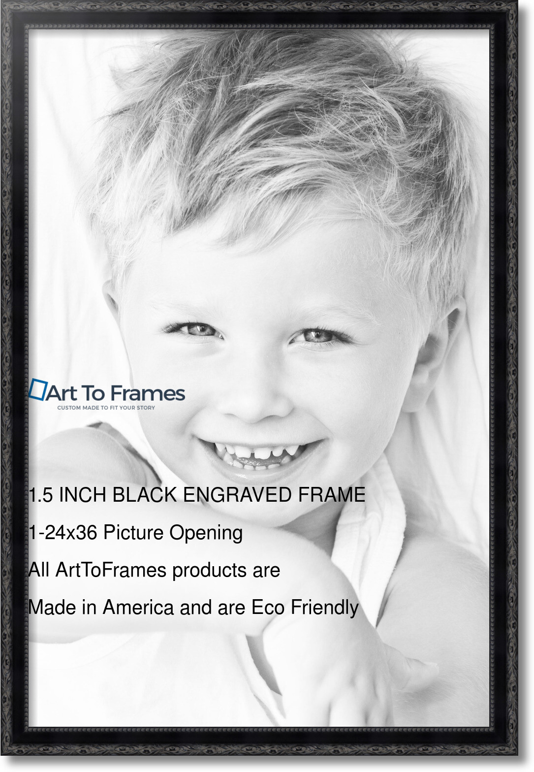 ArtToFrames Custom Picture Poster Frame Black Engraved 1.5&Prime; Wide Wood