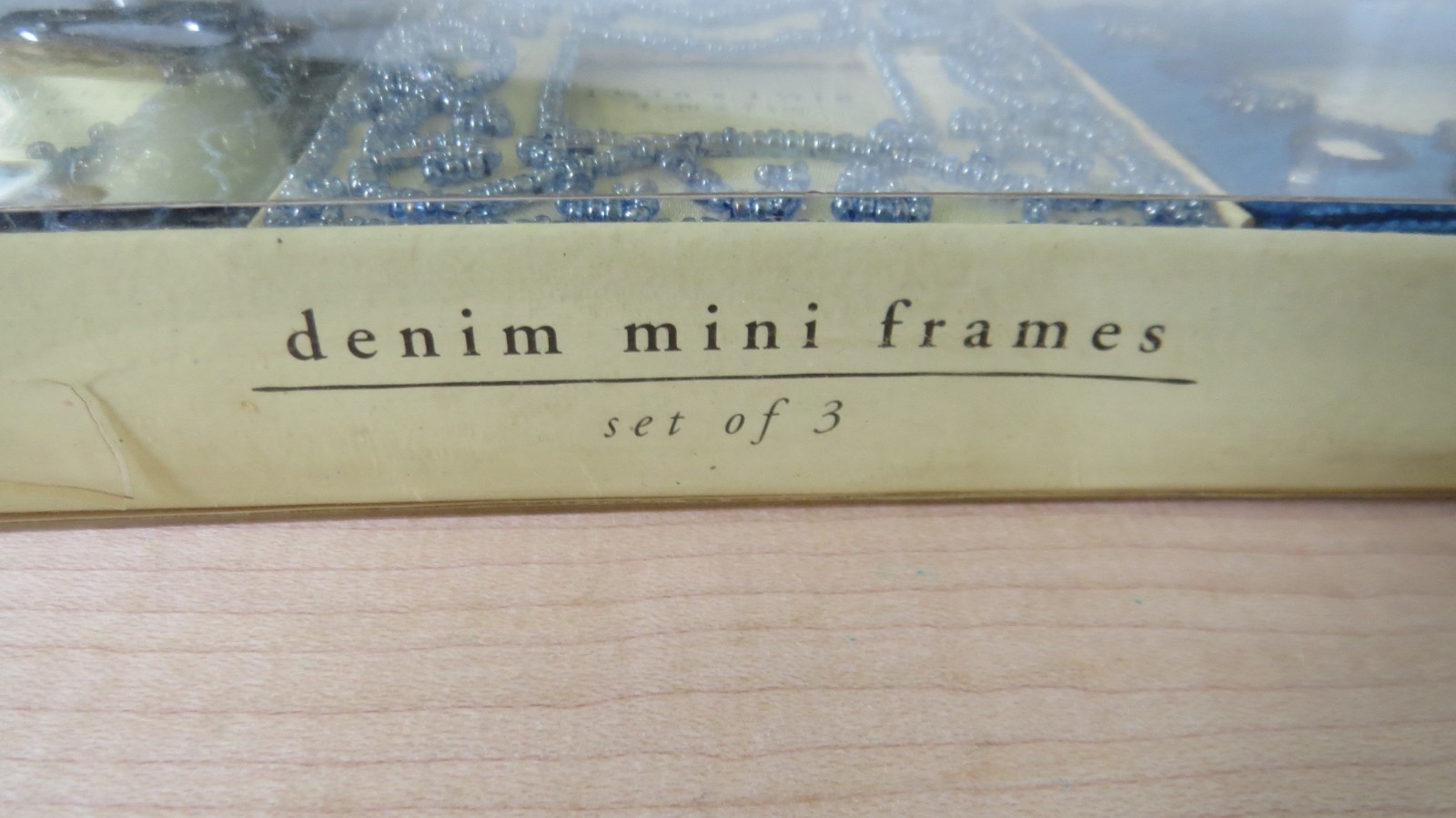 New NIP Pier 1 Imports Set of 3 Size 1.5&Prime; x 1.5&Prime; Fabric/Beads Picture Frame Set