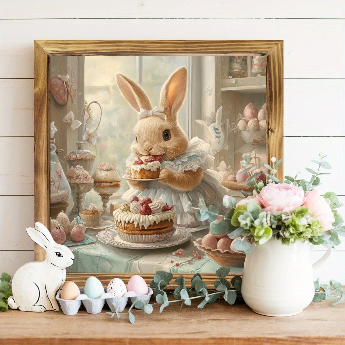 Easter Wooden Plaque Bunny Bakery Cupcake Floral Spring Farmhouse Rustic Decor