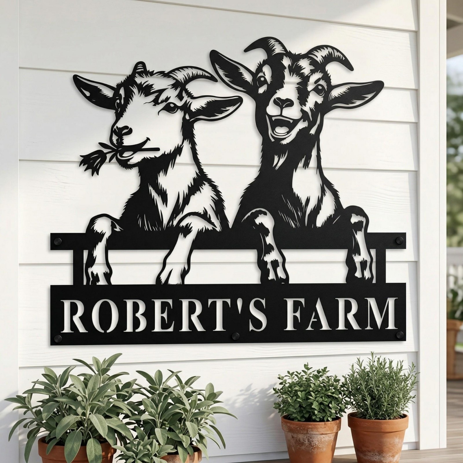 Personalized Goat Metal Family Name Sign, Rustic Farmhouse Decor for Farm Life
