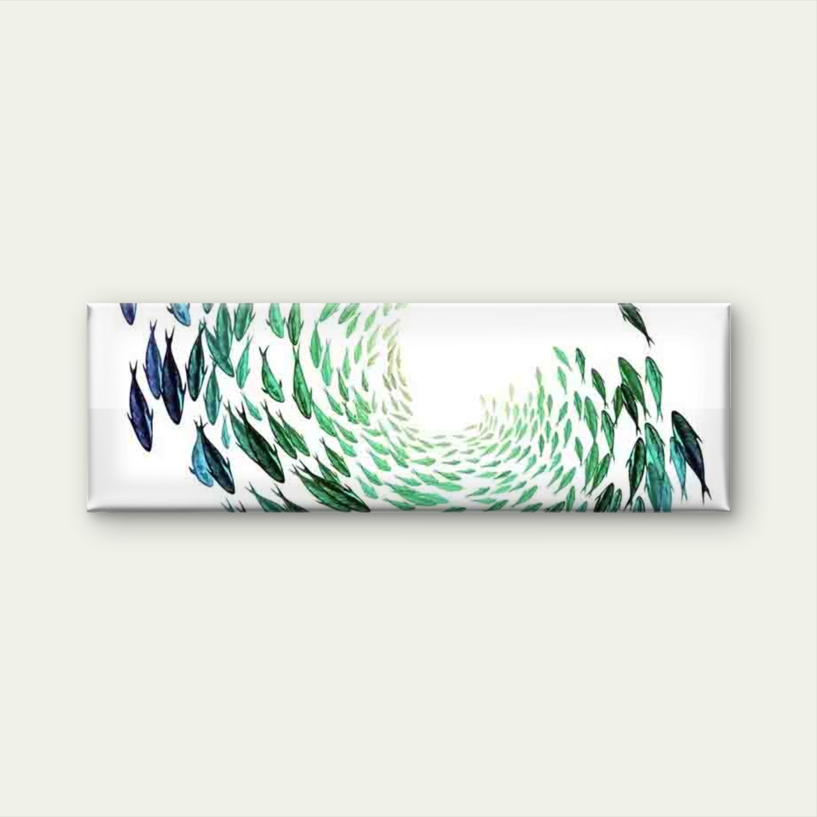 Panoramic Green Gradient Fish School Canvas Print Wall Art Home Decor