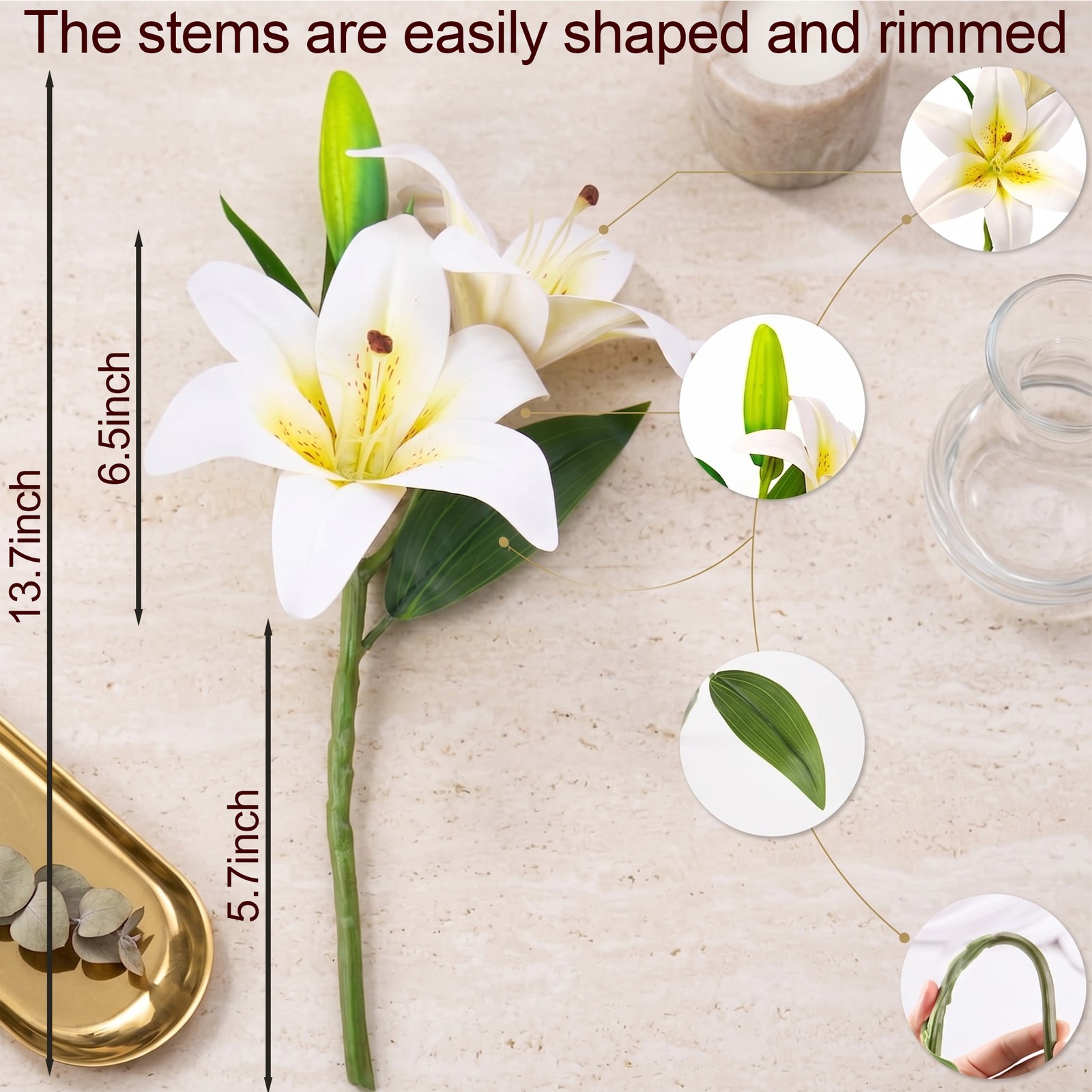 6 Bundles Lily Artificial Flowers Bouquet 13.7&Prime; Long Stems 18 Silk Flowers Heads