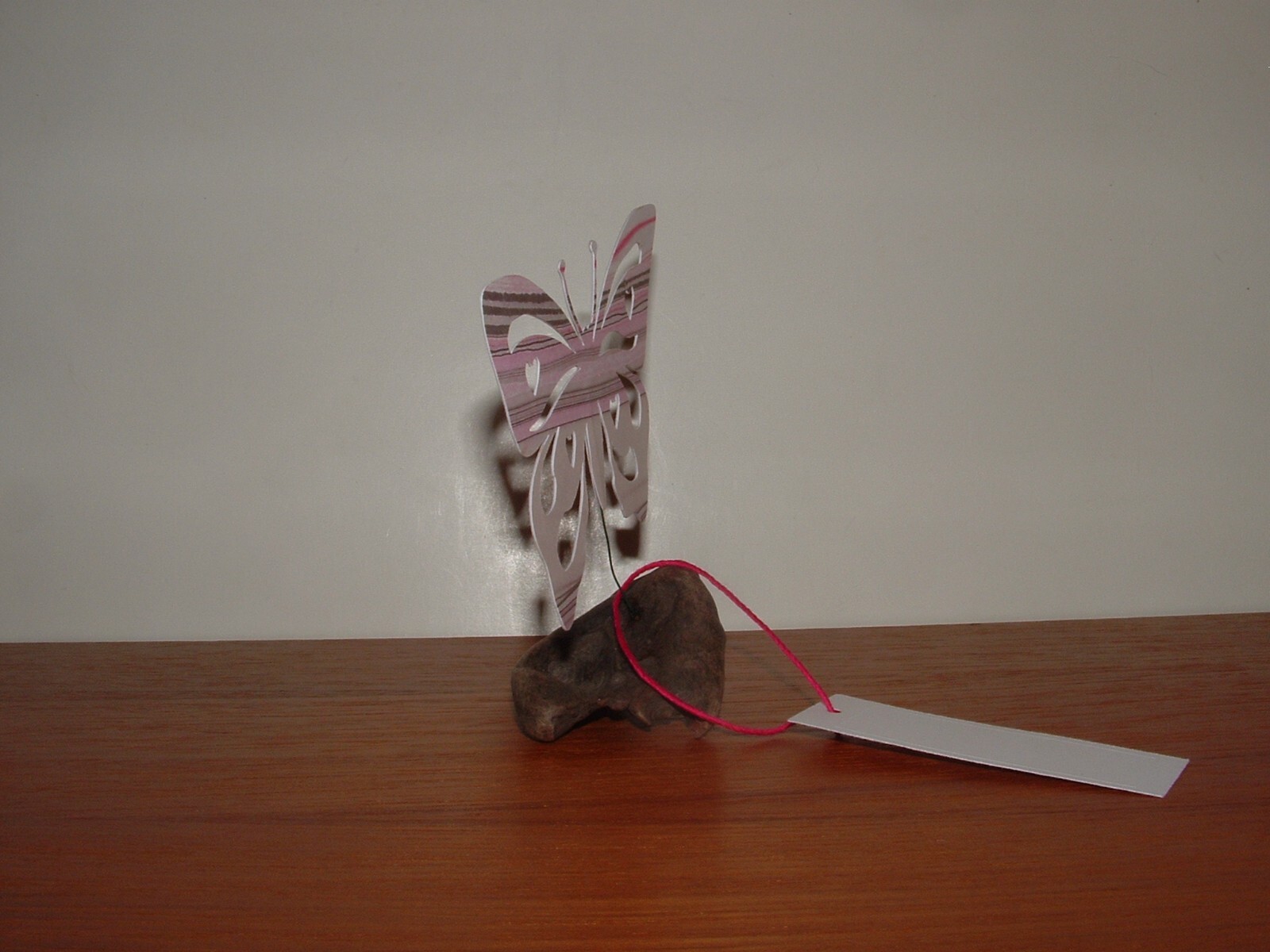 Heart Butterfly Paper Sculpture on Driftwood, Pink-Purple Shades, w/ Gift Tag