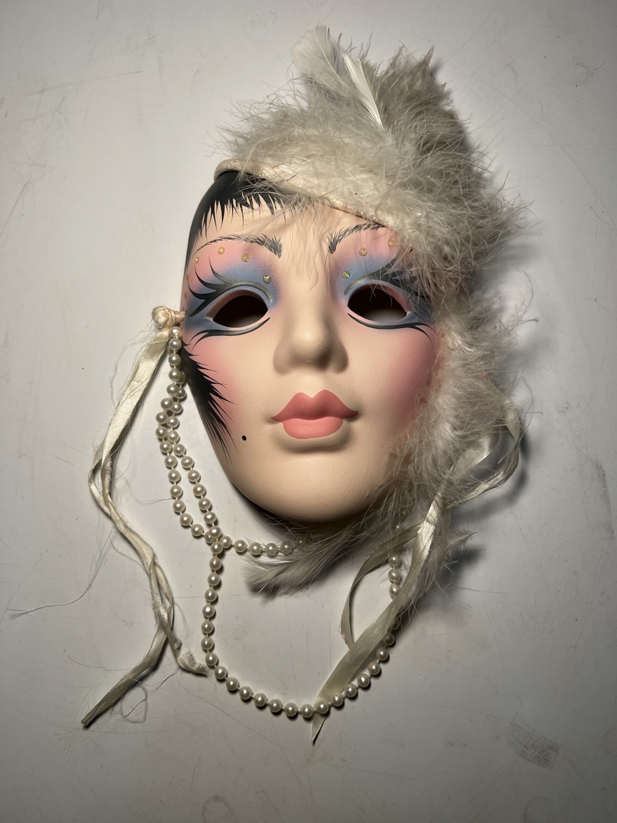 Vintage Unique Creations Raymond Mak Ceramic Wall Mask Lady W/Pearls Signed 9&Prime;