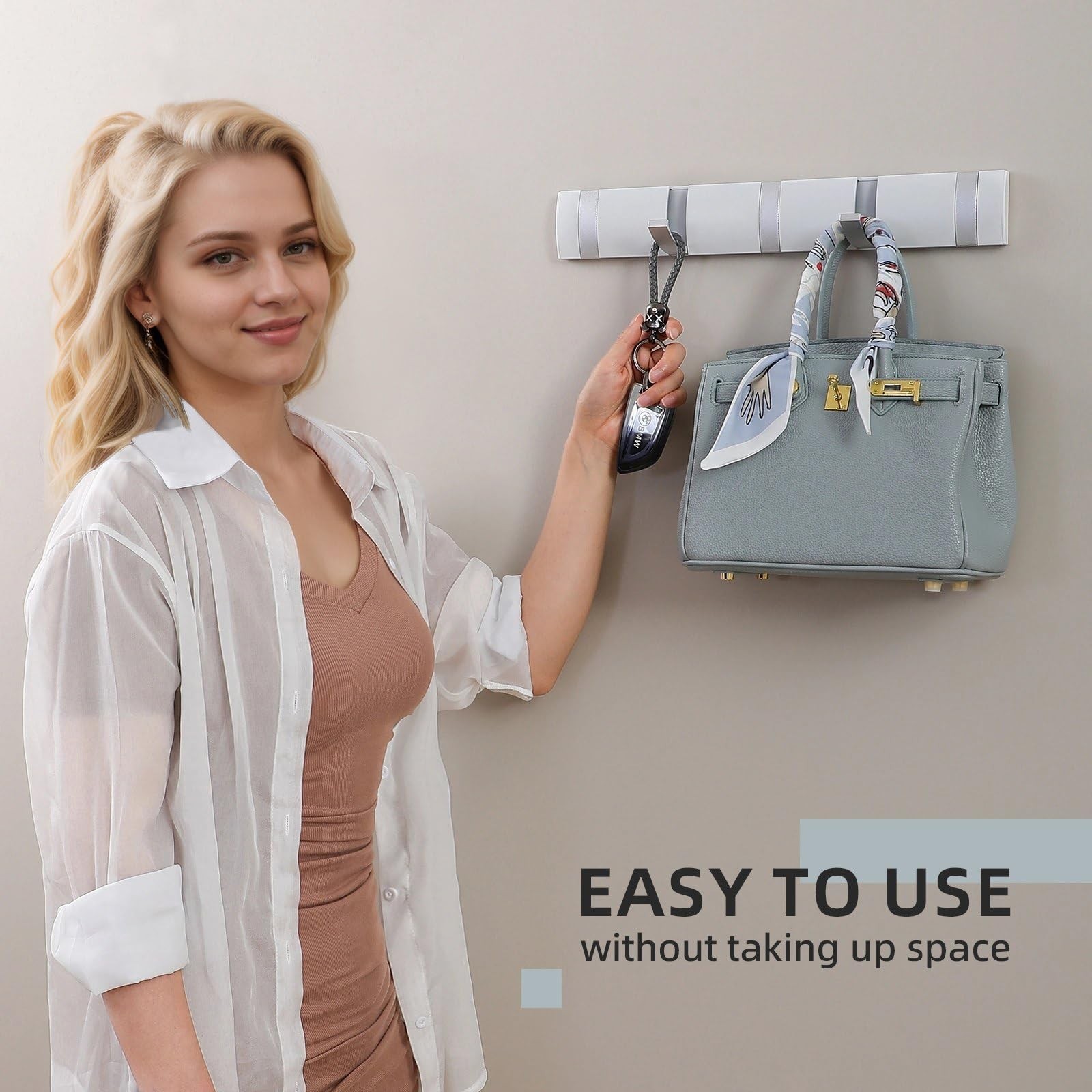 Foldable Stylish Modern Hook Rack with 5 Hooks, Coat Hooks Wall Mount, Metal …