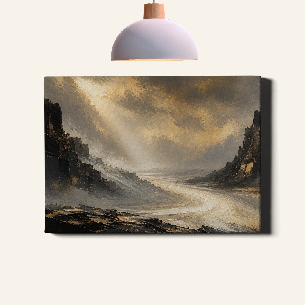 Abstract Gold Black Canvas Art Golden Mist Modern Design