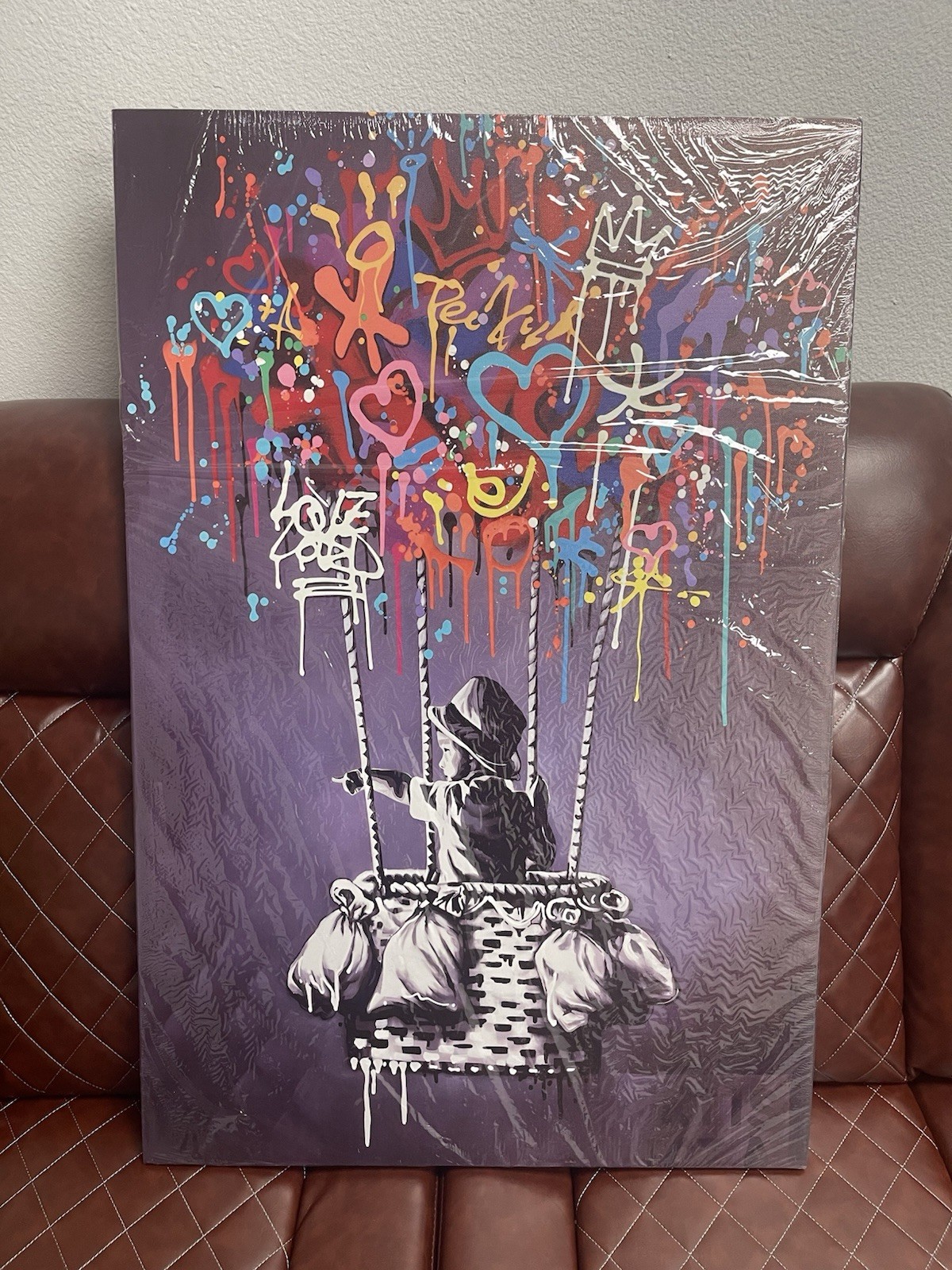 36x24in Street Art Canvas – Graffiti Balloon Boy Wall Art, Modern Urban Pop Art