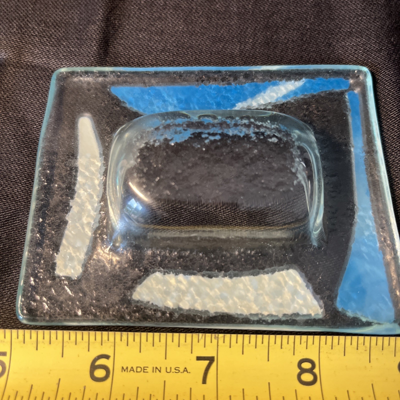 Pair of Fused Art Glass Trinket Dishes – Abstract Blue & White