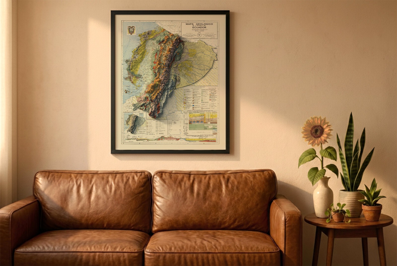 Ecuador Map, Ecuador 2D Relief Map, Ecuador Vintage Map – 2D Flat Print
