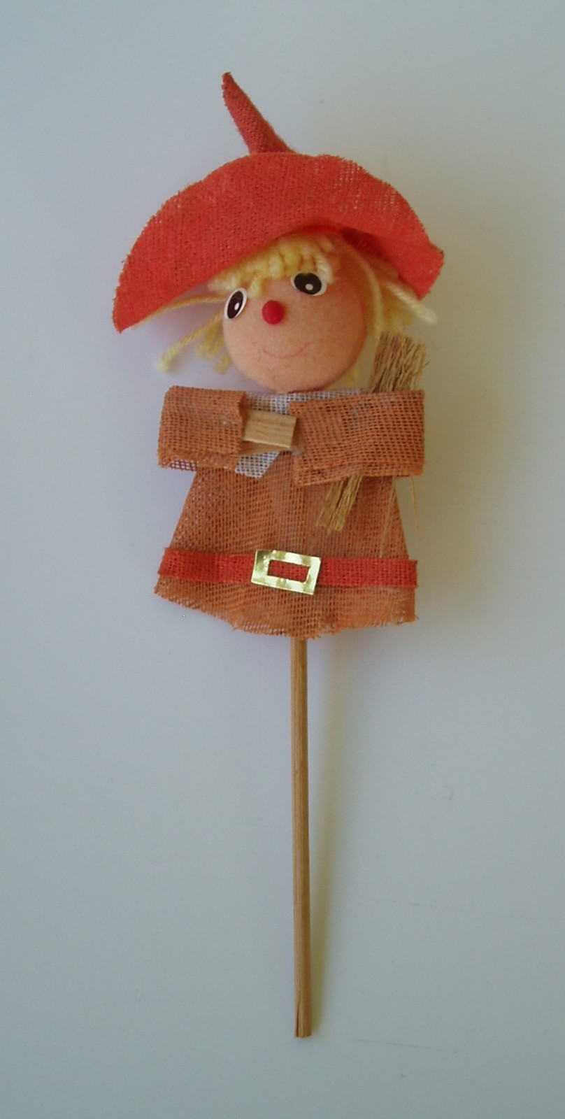 4 Vintage Scarecrow Flower Picks Fall Halloween Burlap Raffia Floral Decor