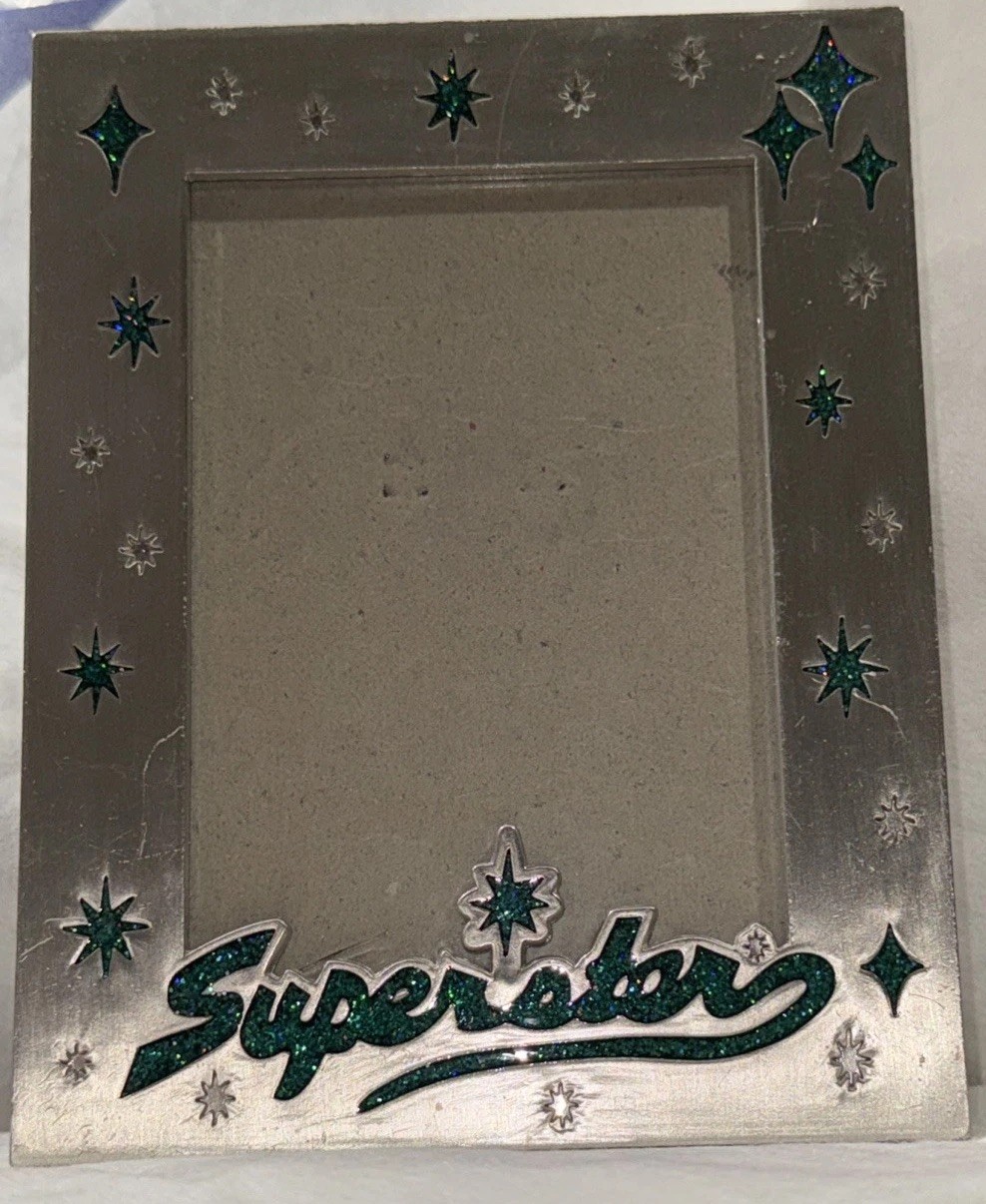 Millennium Silver 4.75×6 Picture Frame – Green “Superstar” & Stars 3.5×5 Photos