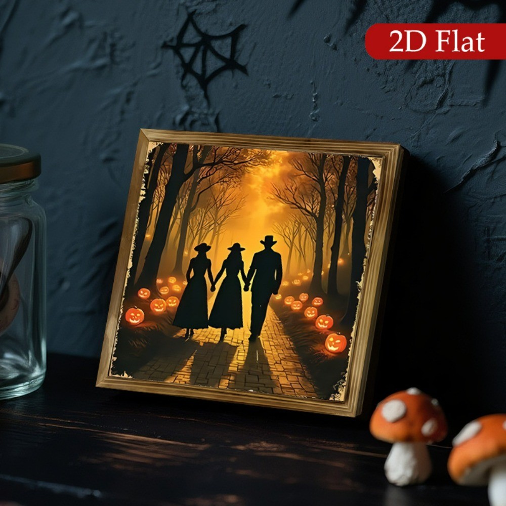 Farmhouse Halloween Wooden Sign Vintage Family Silhouette Forest Wall Art Gift