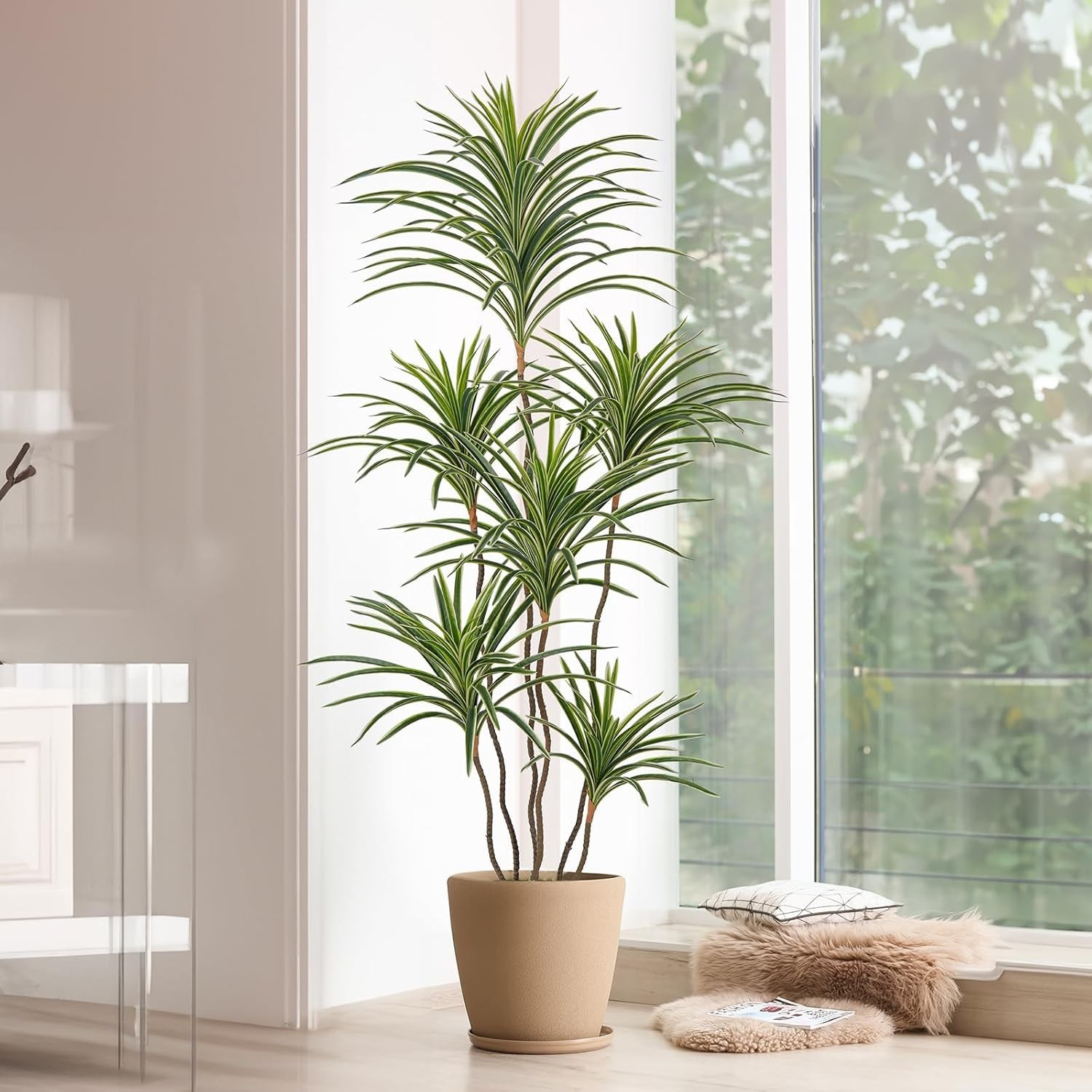 Artificial Dracaena Plants Indoor, 5 ft Faux Tropical Floor Plants Indoor, Tall