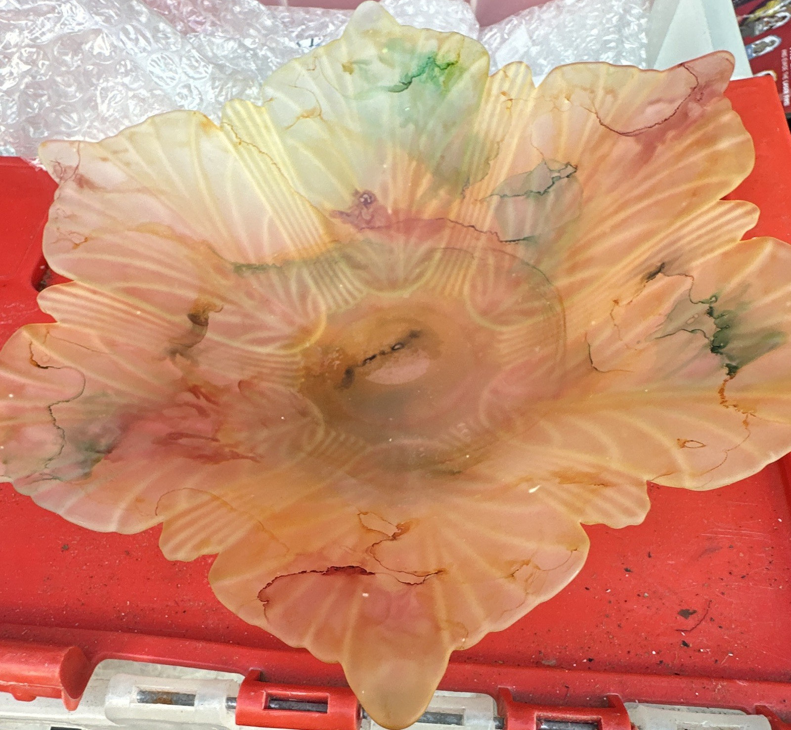 Flower-Shaped Art Glass Decorative Bowl, Multicolor Floral & Nature Pattern