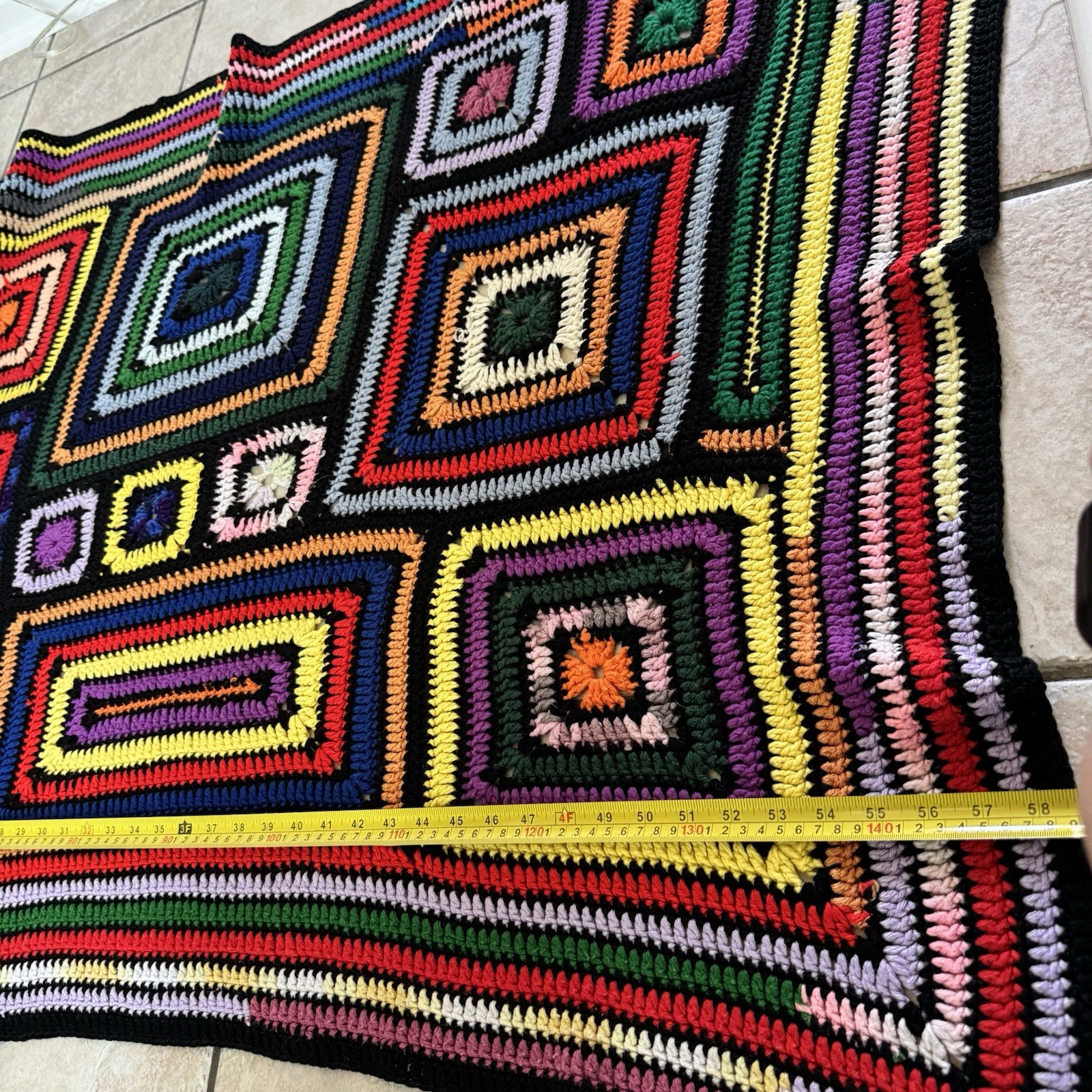 Crochet Afghan Throw Blanket Granny Square Roseanne Multicolored 39 X 59 Inches