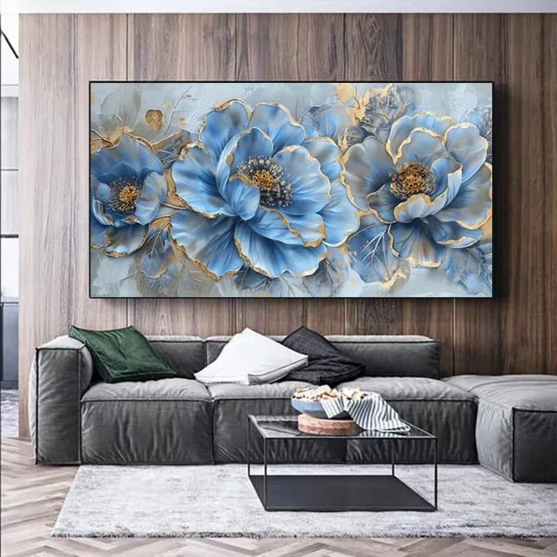 Abstract Blue Flowers Canvas Painting Canvas Poster Wall Art Mural Home Decor