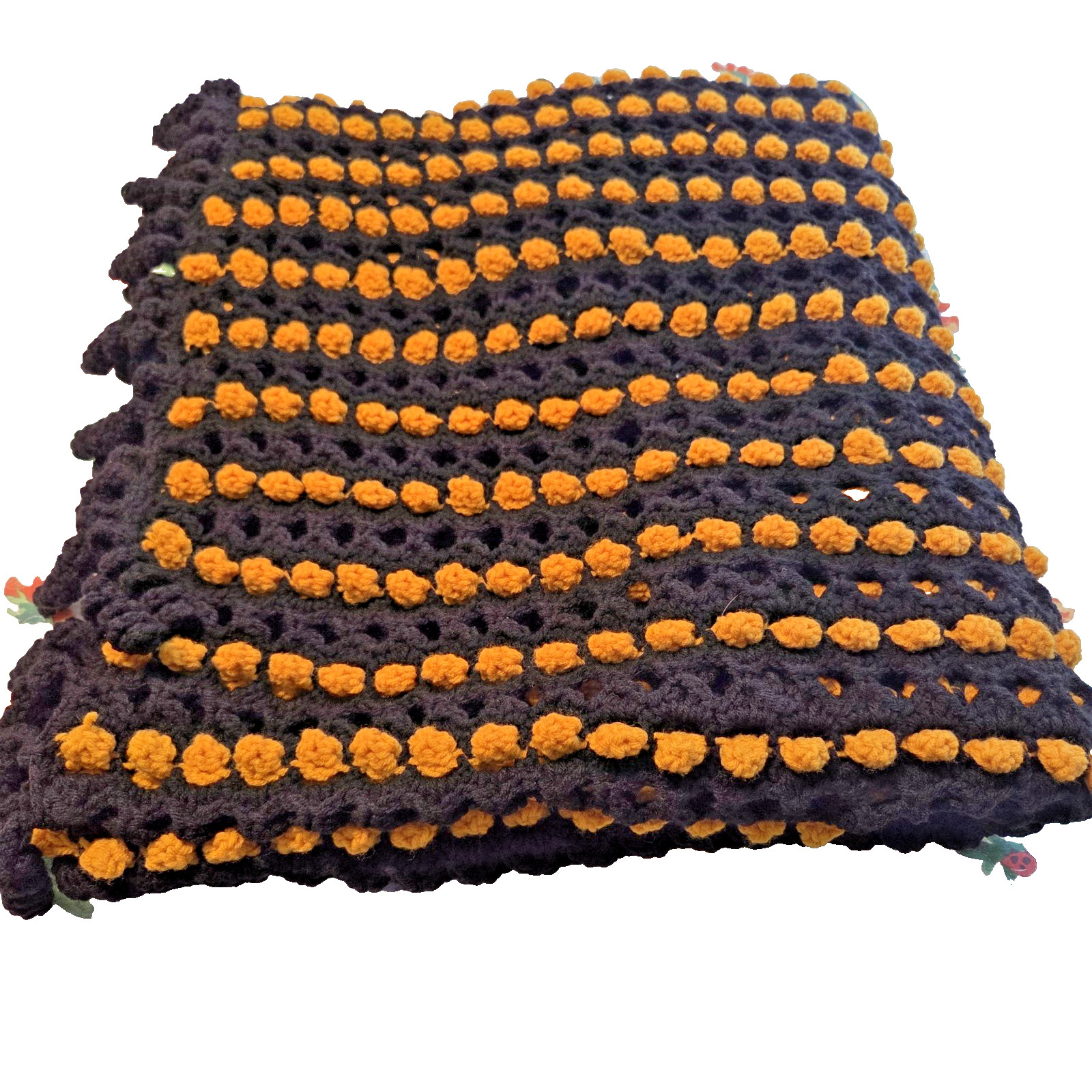 Handcrafted Crochet Black Gold Afghan Blanket 81 x 54