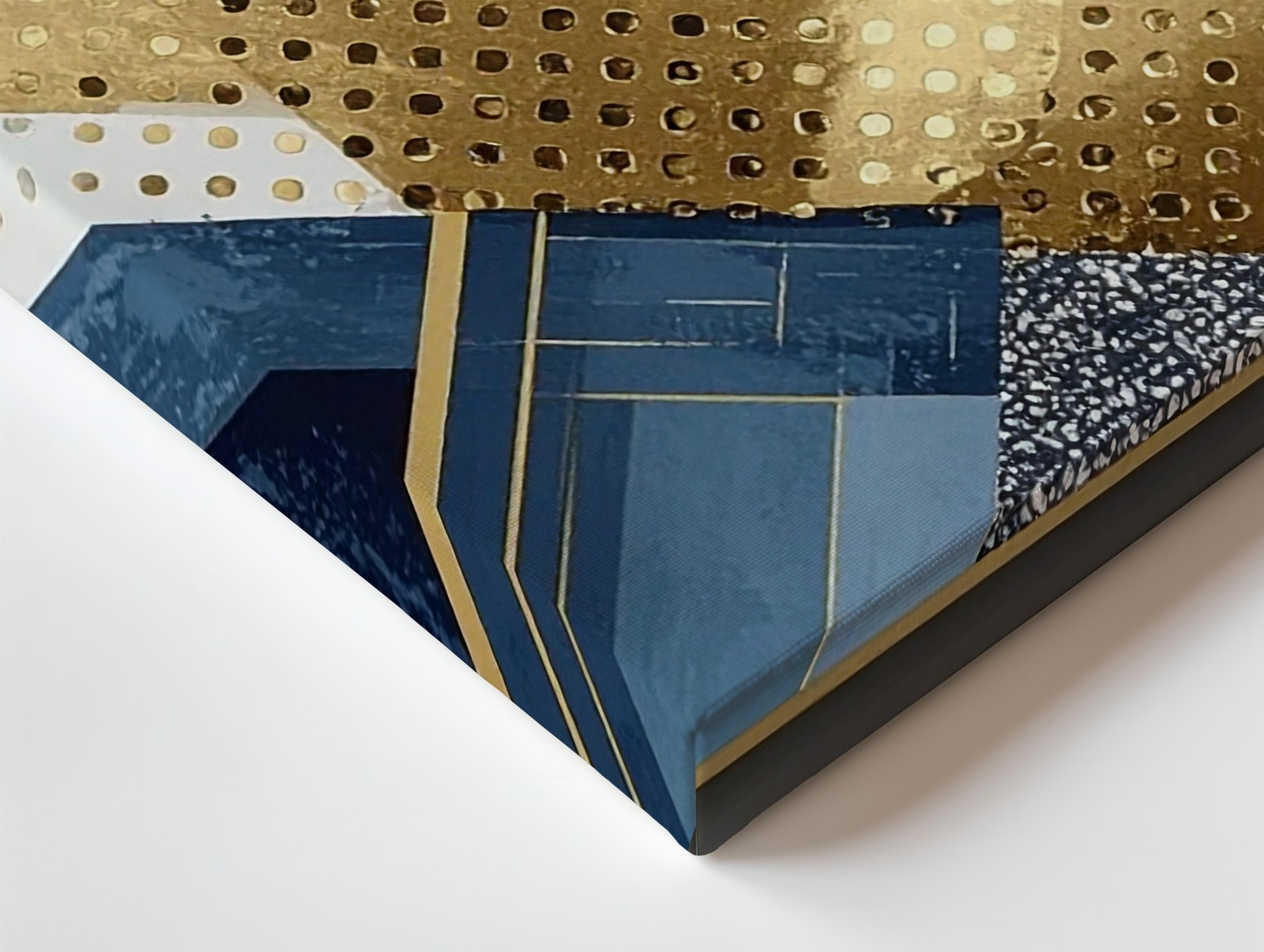 Architectural Geometric Canvasbold Linear Abstract Art With Blue, Gold, And