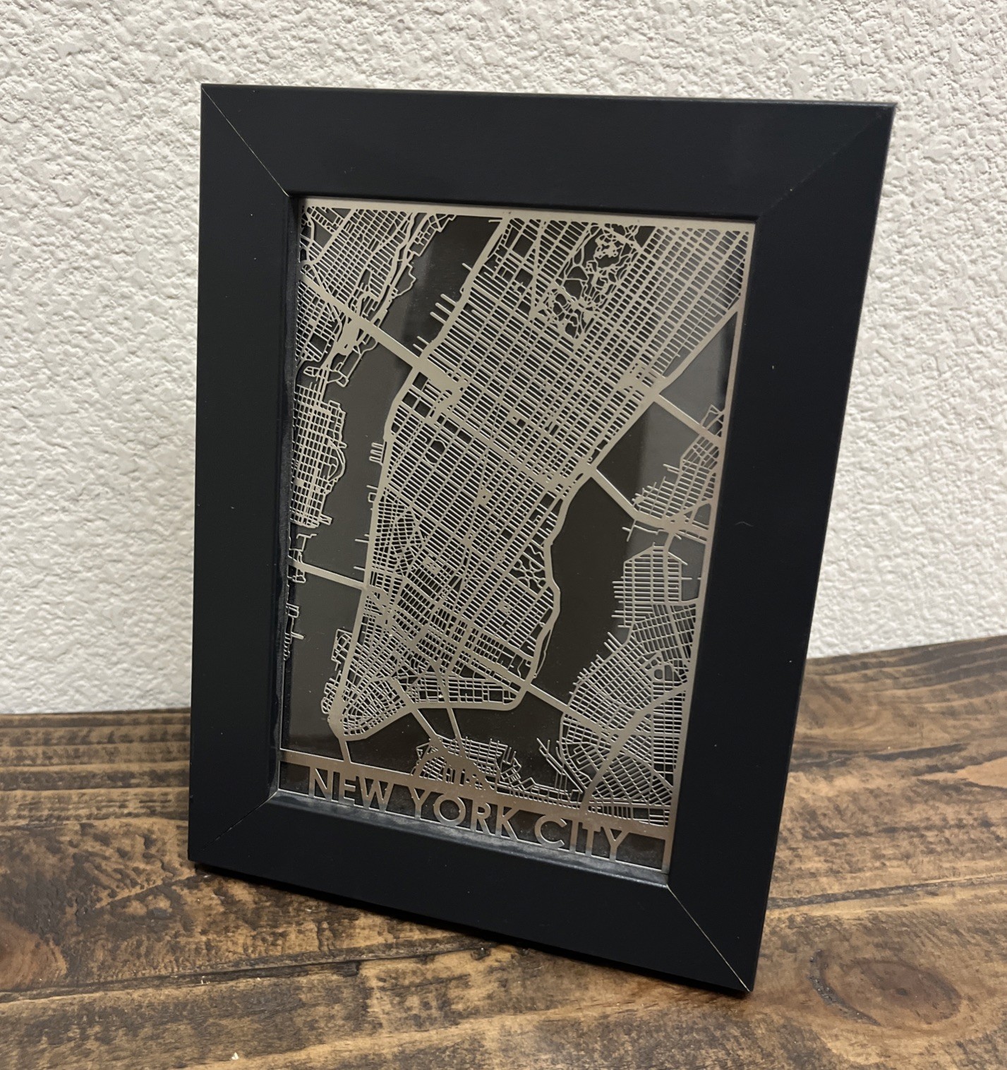 Laser Cut New York City Map Stainless Steel Framed Decor 9”x 7” by CityMaps