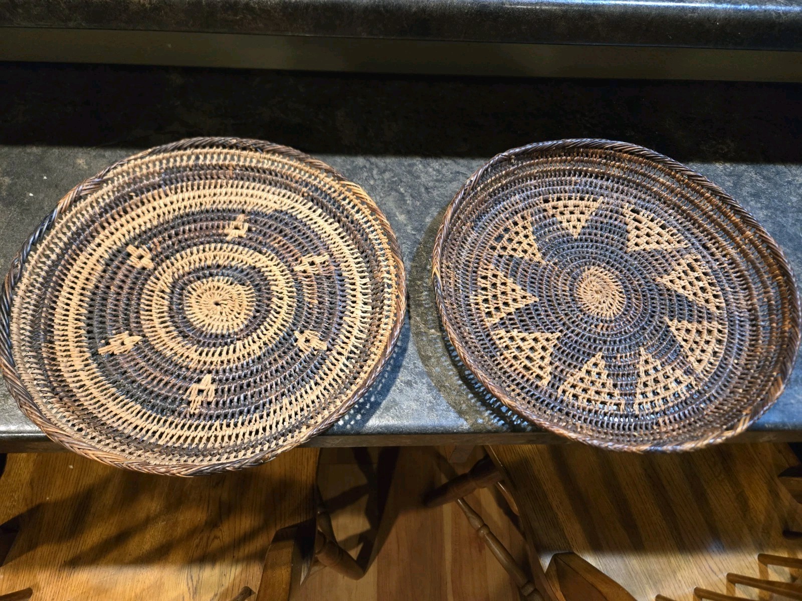 SET OF 2 Woven Wicker Charger Plates 12&Prime; Basket Wall Decor Boho Rustic Southwest