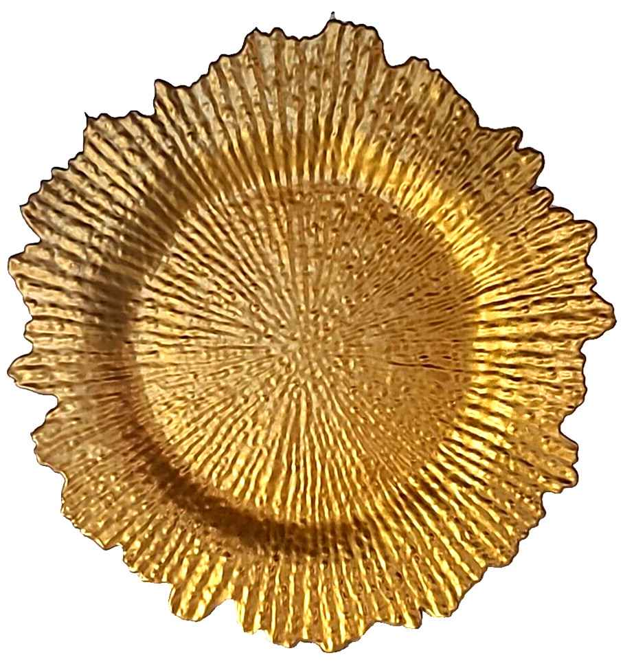 Gold Reef Pattern Acrylic Plastic Charger Plate 12.5&Prime; Shiny Finish Textured