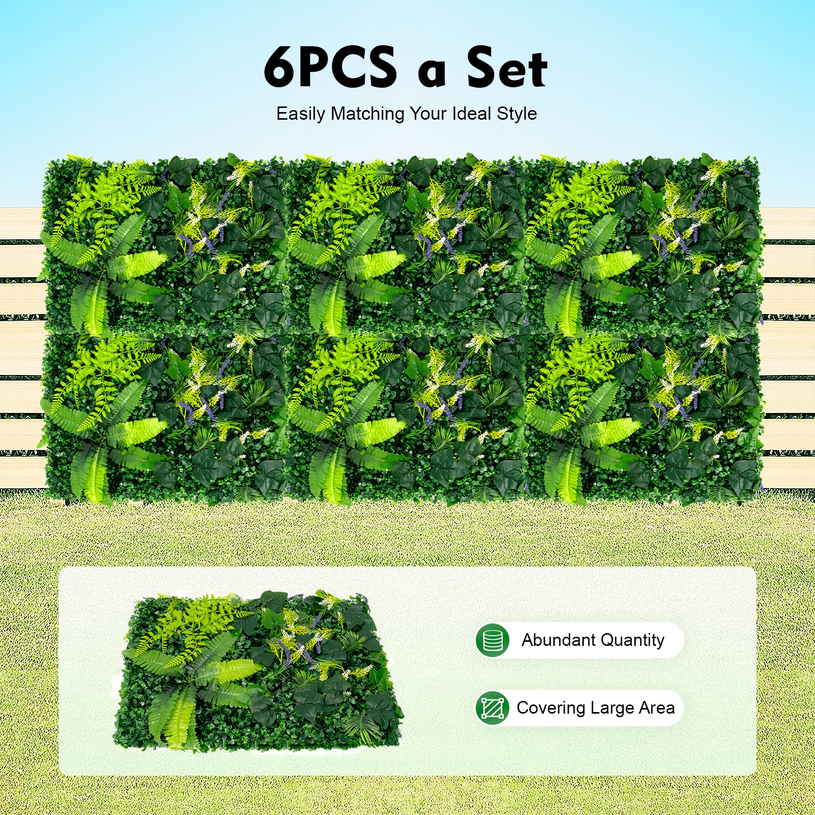 6PCS Artificial Plant Wall Fence Panel Decor Greenery Hedge Grass 60*40cm