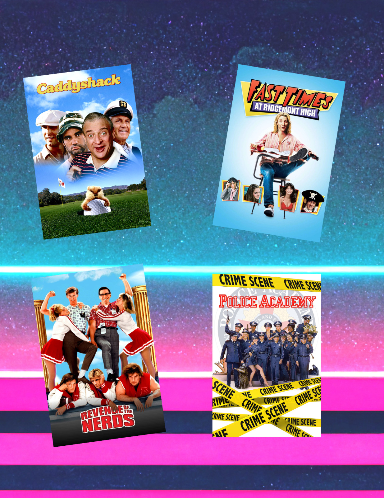 80&rsquo;s Comedy Movie Poster Style 4pc Sticker Pack