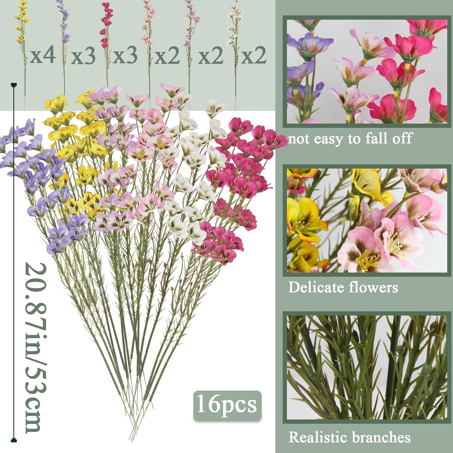16PCS Gradient Multicolor Faux Wildflowers for Wedding Table Decor