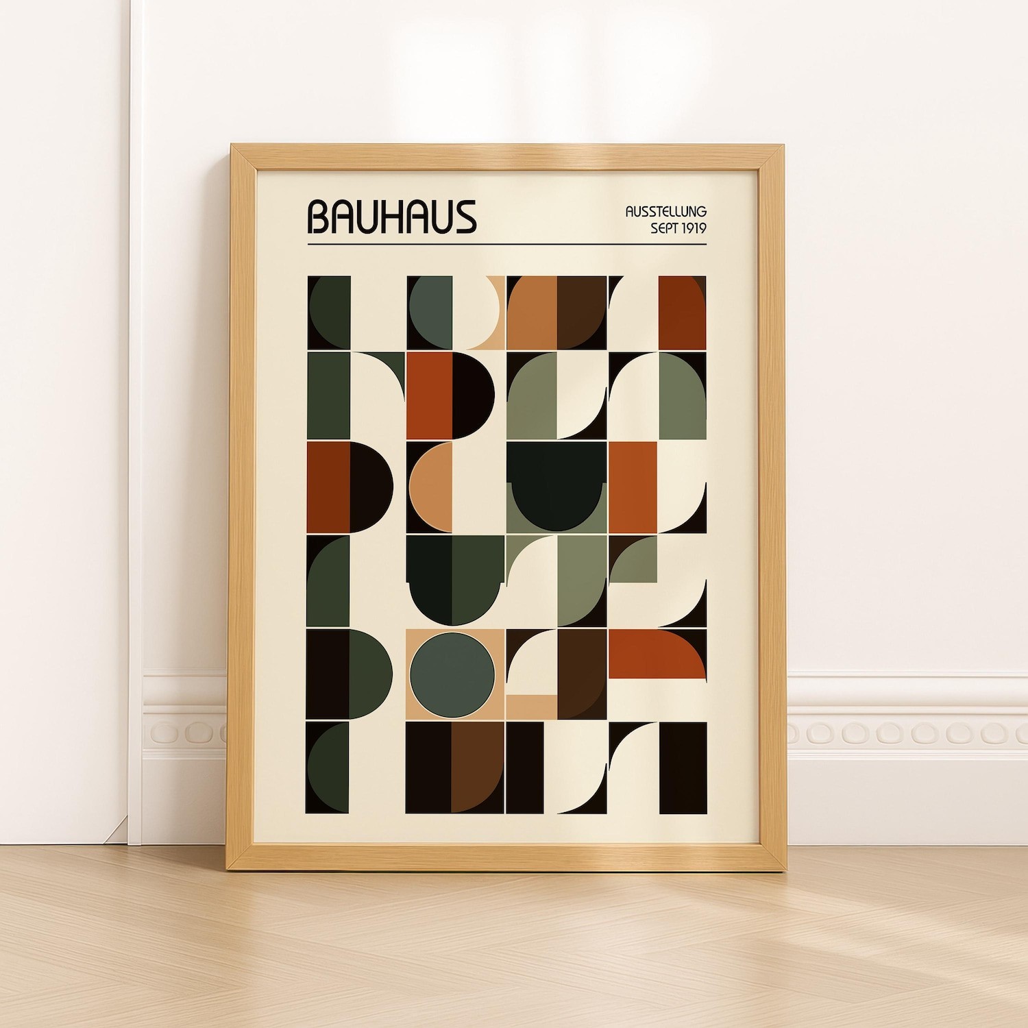 Terracotta Bauhaus Geometric Art Print, Mid Century Wall Decor Poster