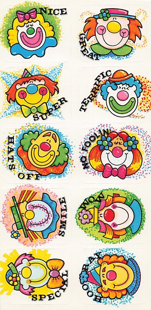 Vintage 1990s 5.5×2.75&Prime; Sheet Clown Stickers Cartoon Special Nice Super